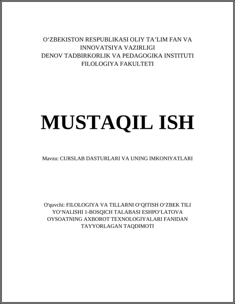 CURSLAB DASTURLARI VA UNING IMKONIYATLARI 1