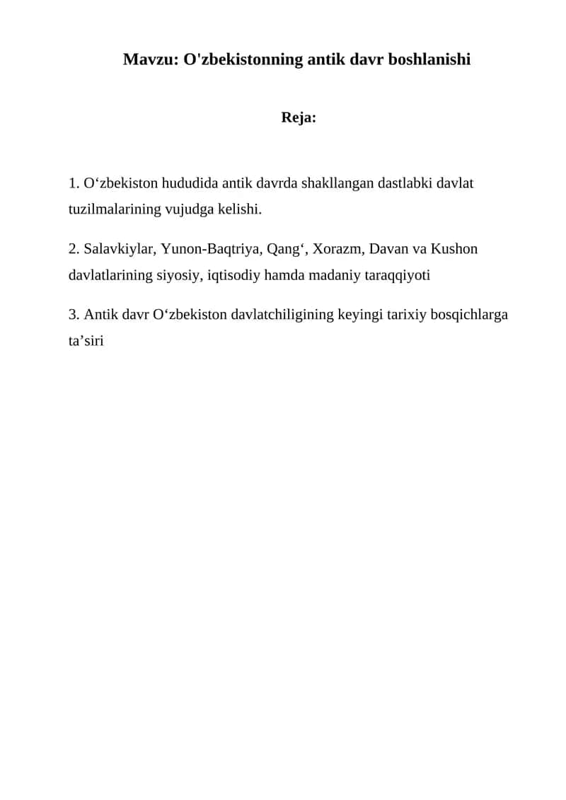O'zbekistonning antik davr boshlanishi 1