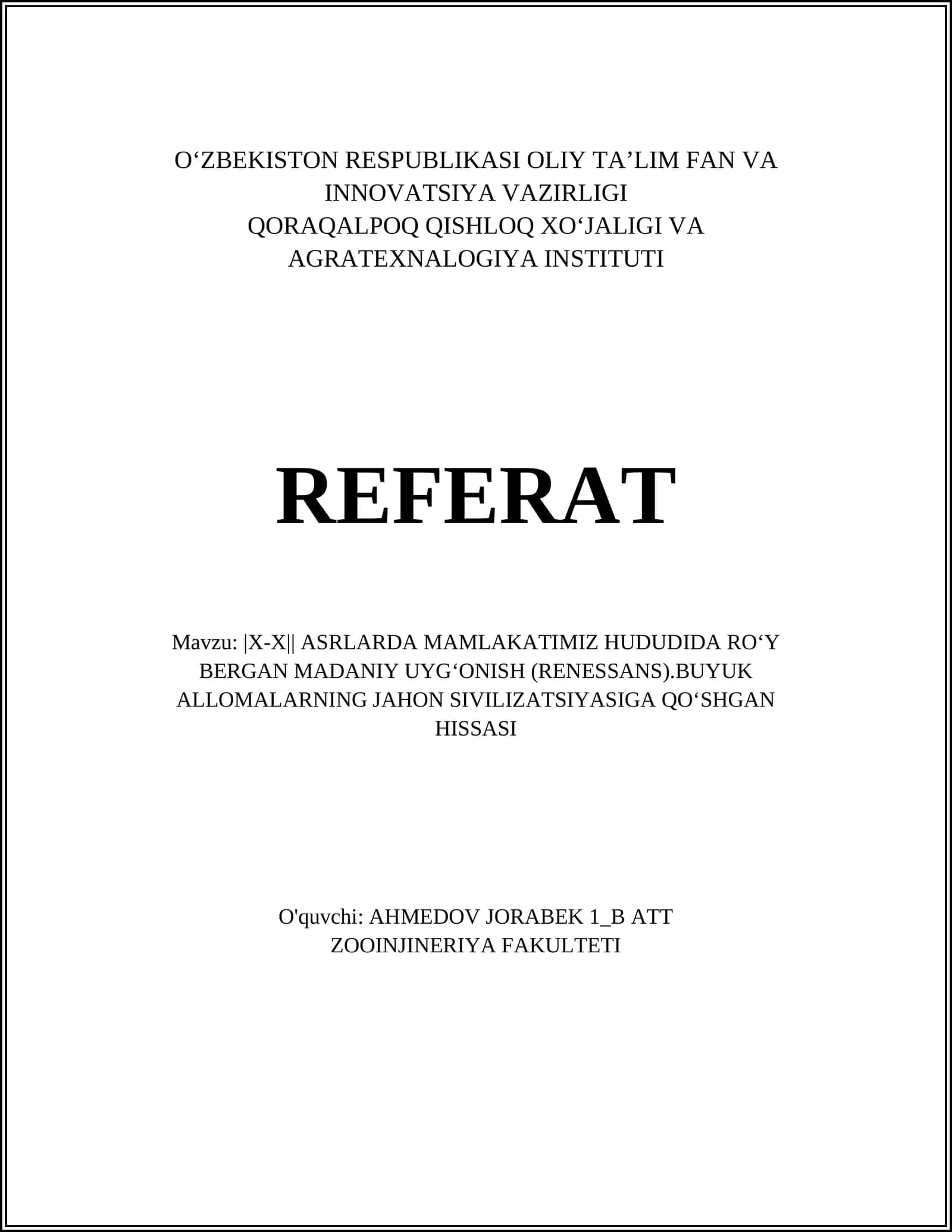 Renessans (X-XVI asrlar) 1