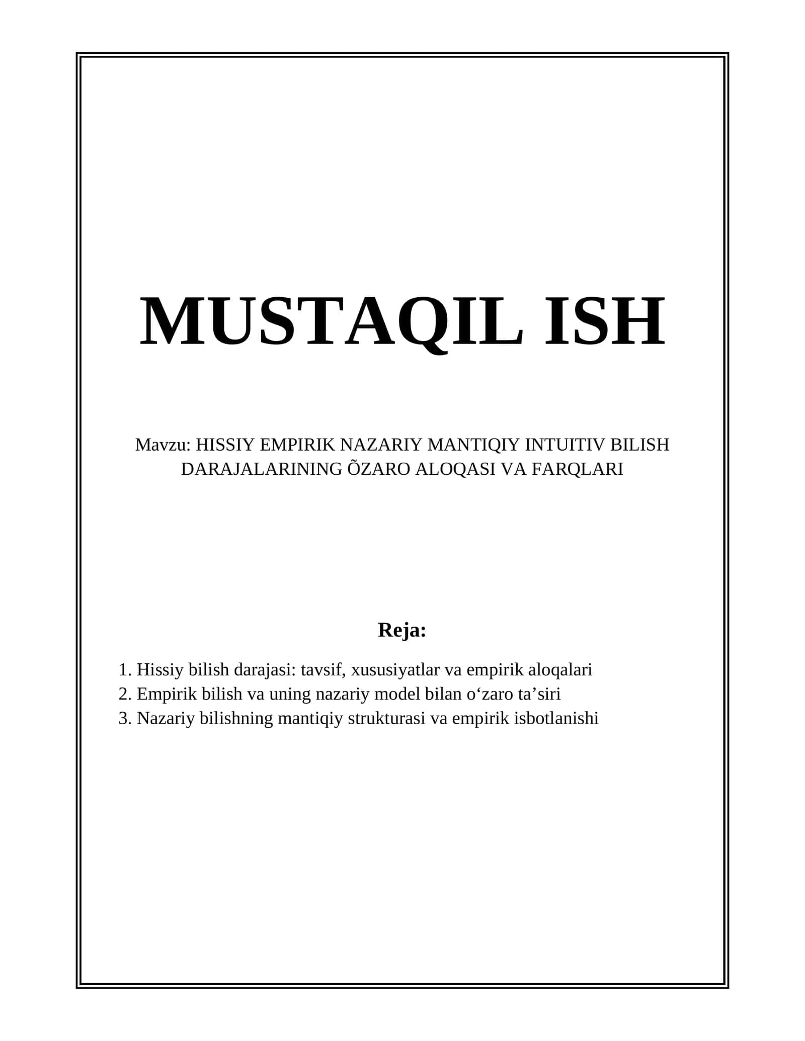 HISSIY EMPIRIK NAZARIY MANTIQIY INTUITIV BILISH DARAJALARINING ÕZARO ALOQASI VA FARQLARI 1