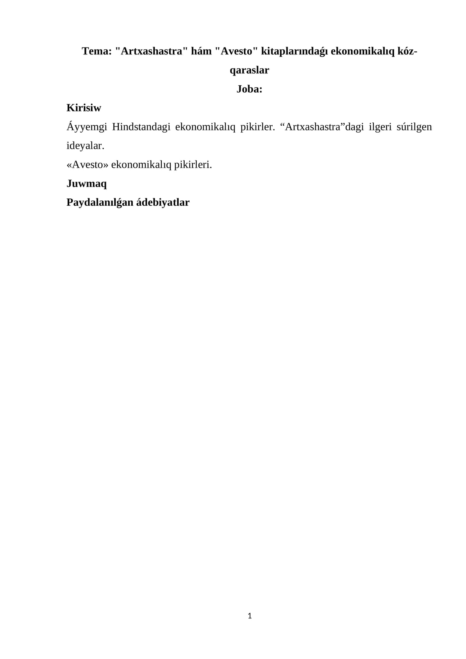 "Artxashastra" hám "Avesto" kitaplarındaǵı ekonomikalıq kóz-qaraslar 1