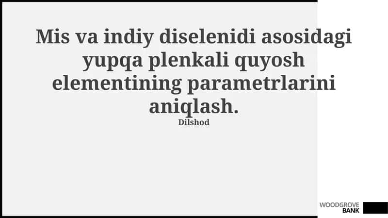 Indiy diselenidli yupqa parda quyosh batareyasi parametrlarini aniqlash 1