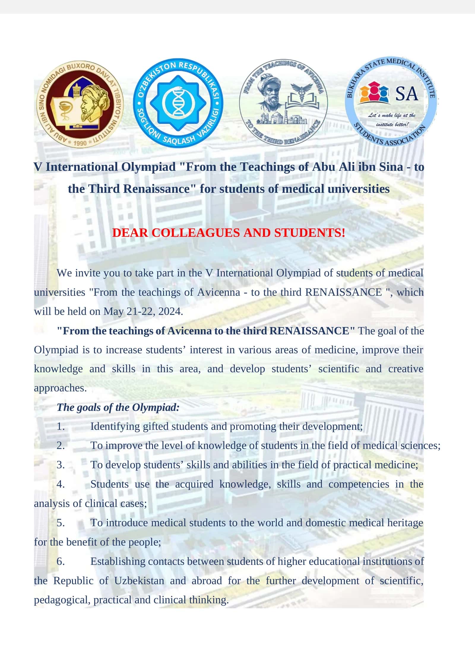 From the Teachings of Abu Ali ibn Sina - to the Third Renaissance International Olympiad 1