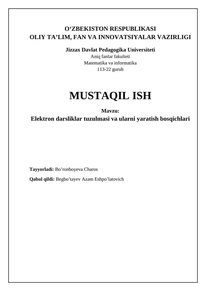 Elektron darslik tuzilishi va yaratish bosqichlari 1