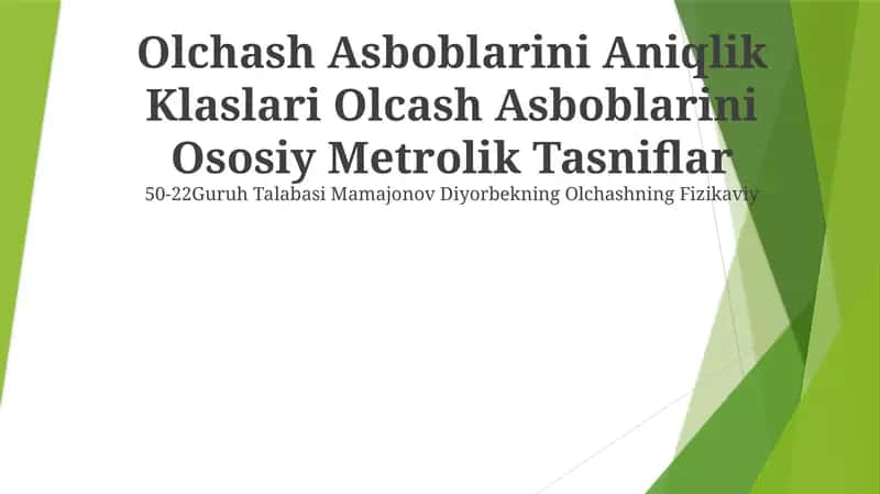 Olchash Asboblarini Aniqlik Klaslari 1