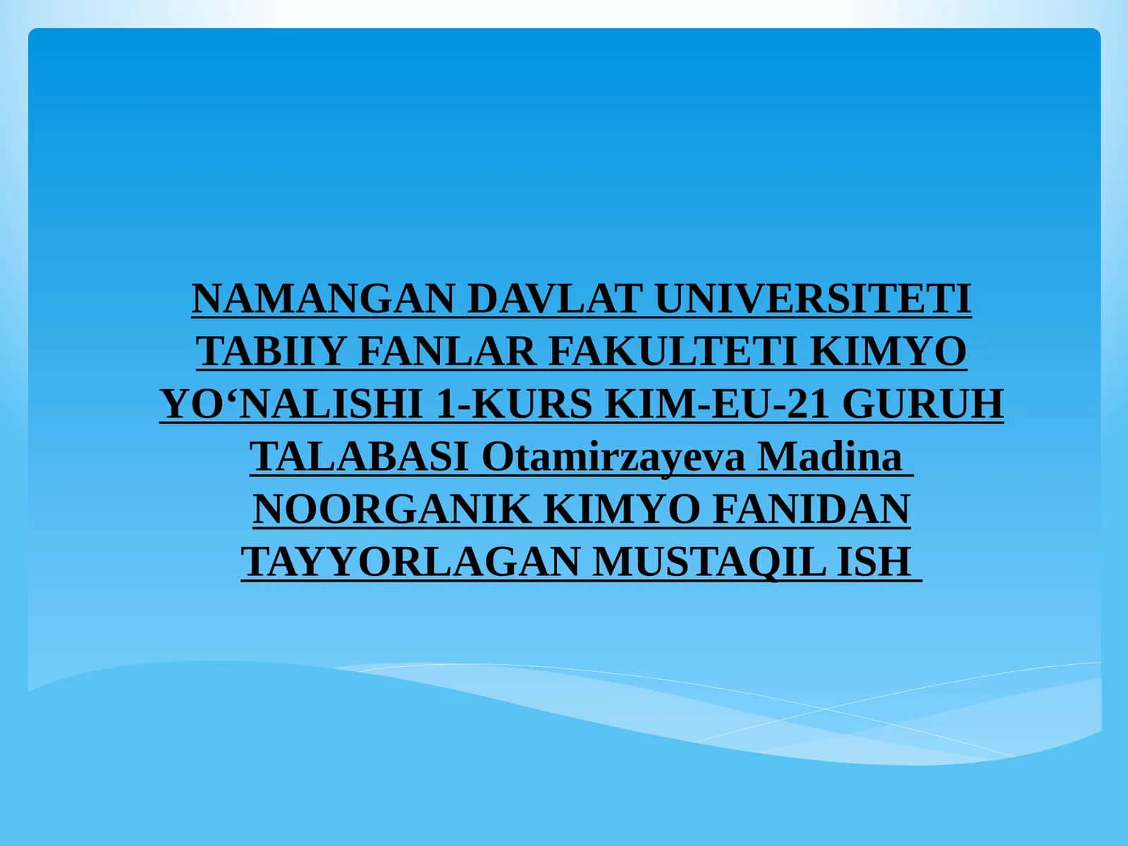 NOORGANIK KIMYO FANI 1