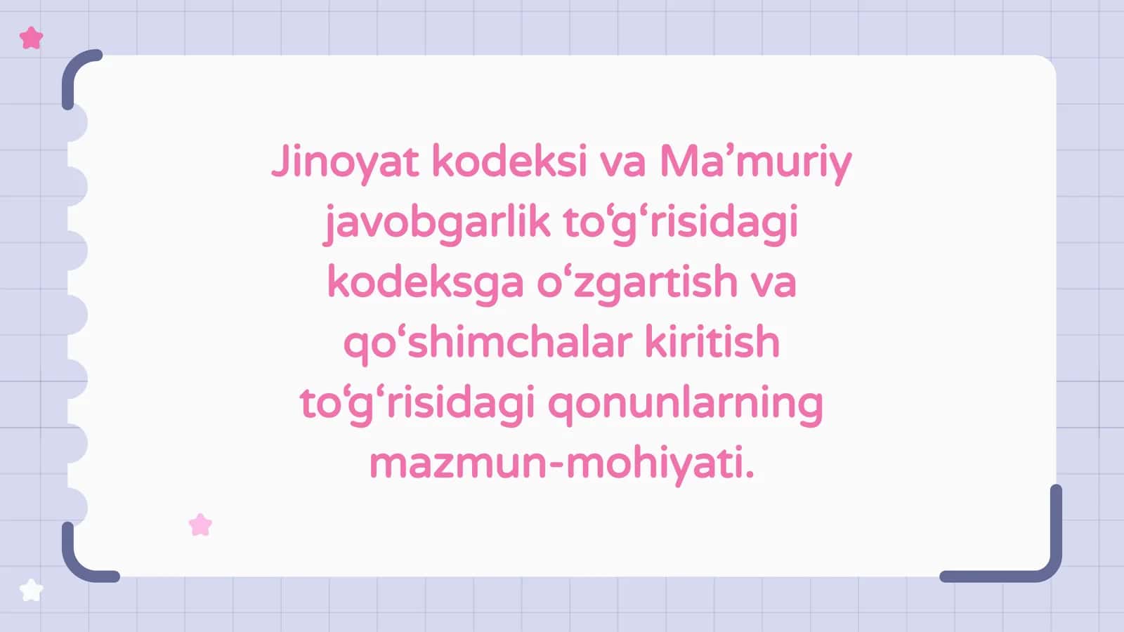 Jinoyat kodeksi va Ma’muriy javobgarlik to‘g‘risidagi kodeksga o‘zgartish va qo‘shimchalar kiritish to‘g‘risidagi qonunlar 1