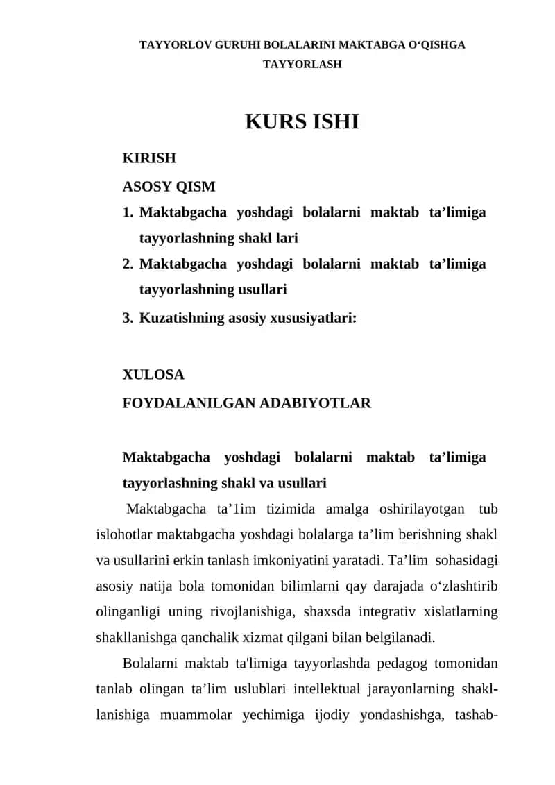 Bolalarini maktabga o‘qishga tayyorgarlik kursi 1