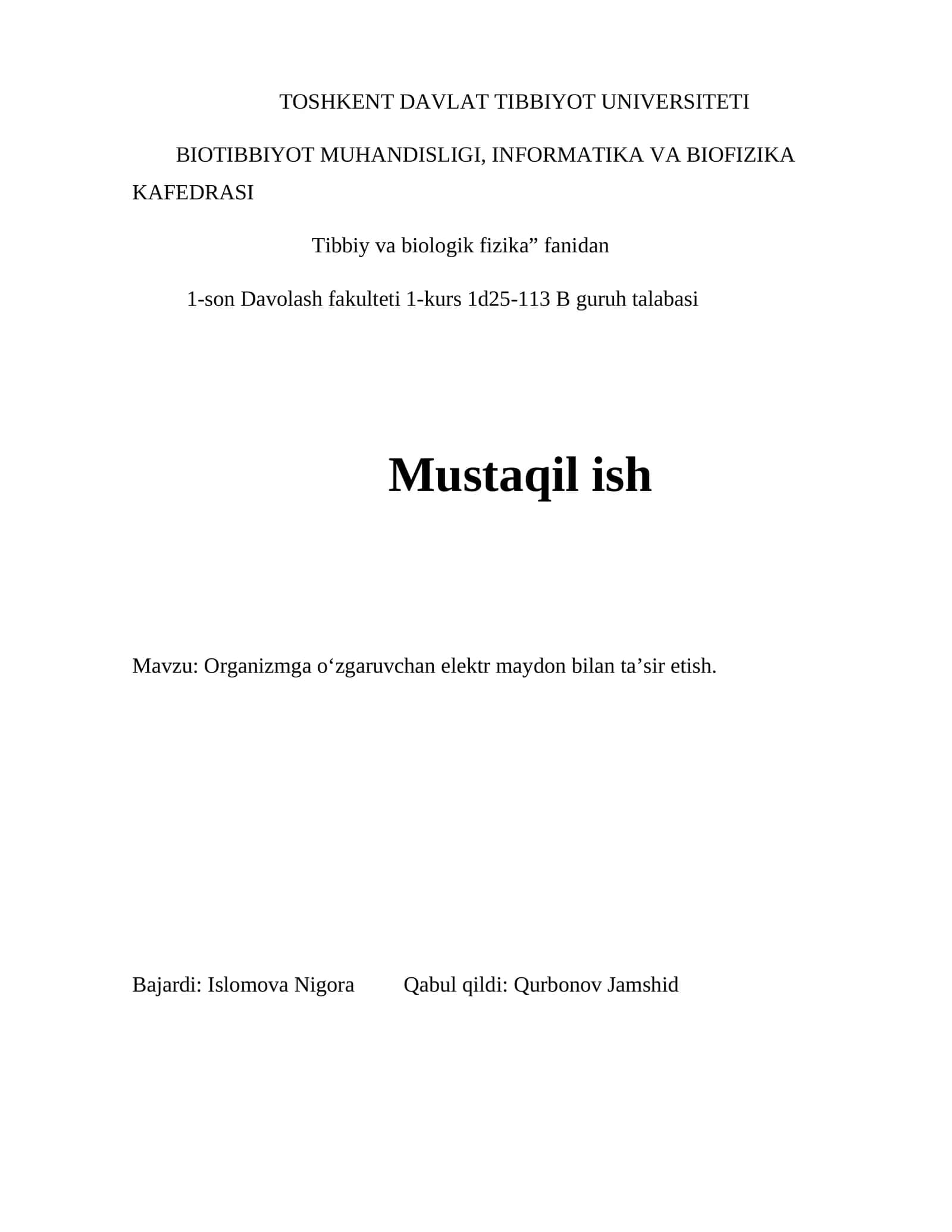 Organizmga oʻzgaruvchan elektr maydon bilan taʼsir etish 1