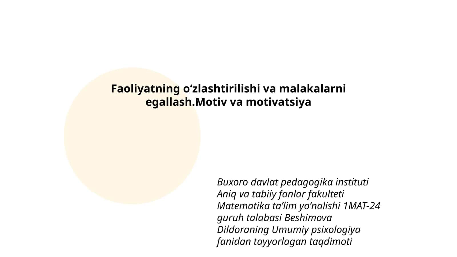 Umumiy psixologiya fanidan tayyorlagan taqdimoti 1