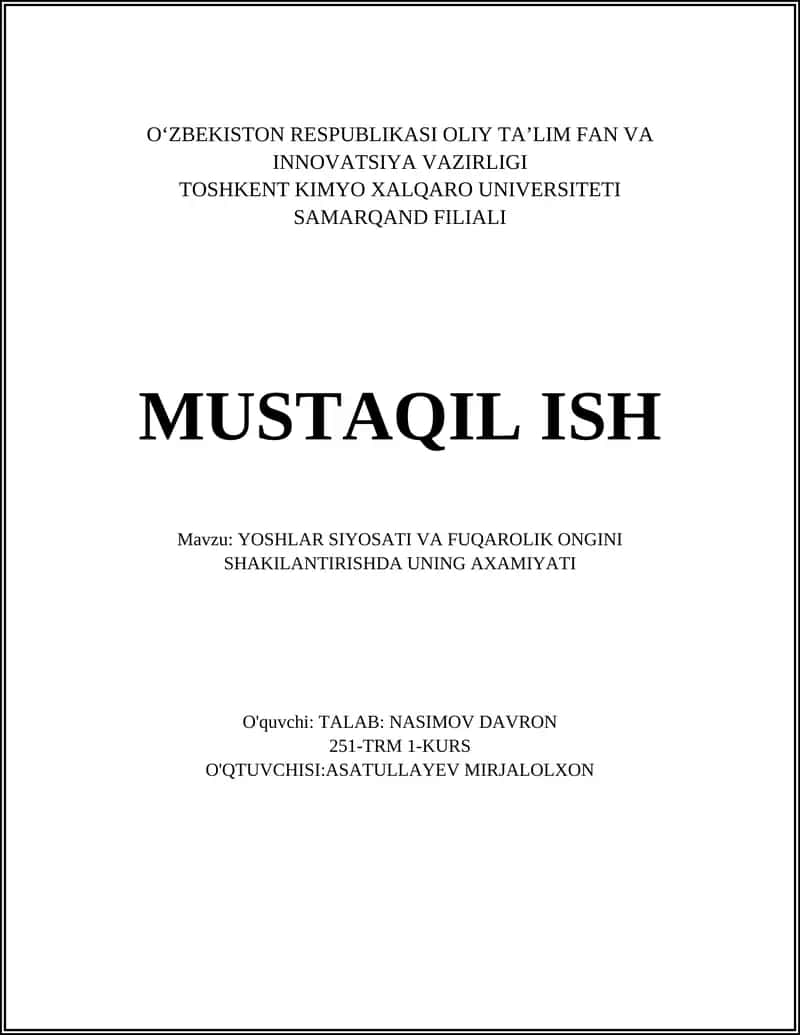 YOSHLAR SIYOSATI VA FUQAROLIK ONGINI SHAKILANTIRISHDA UNING AXAMIYATI 1