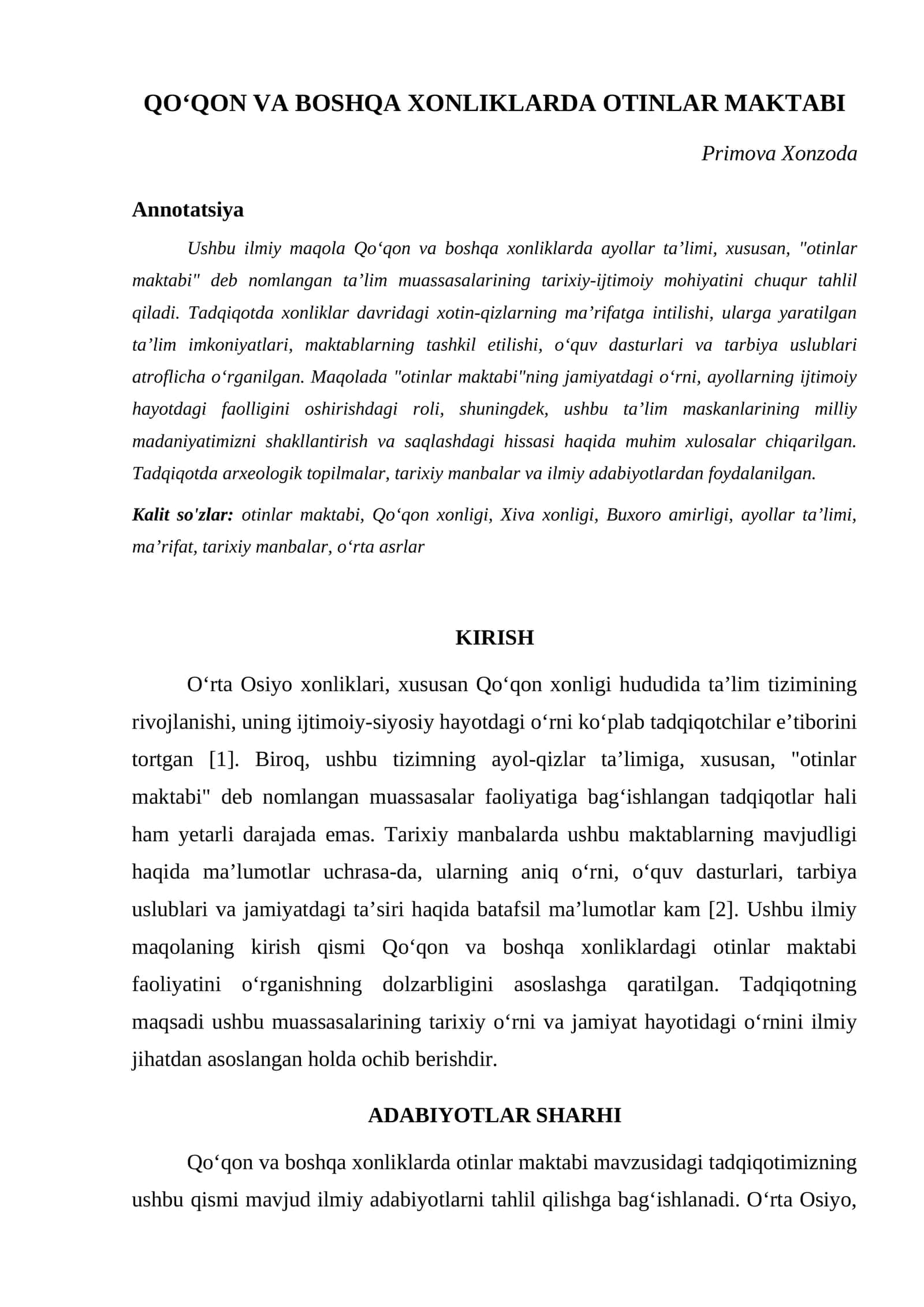 QOʻQON VA BOSHQA XONLIKLARDA OTINLAR MAKTABI 1