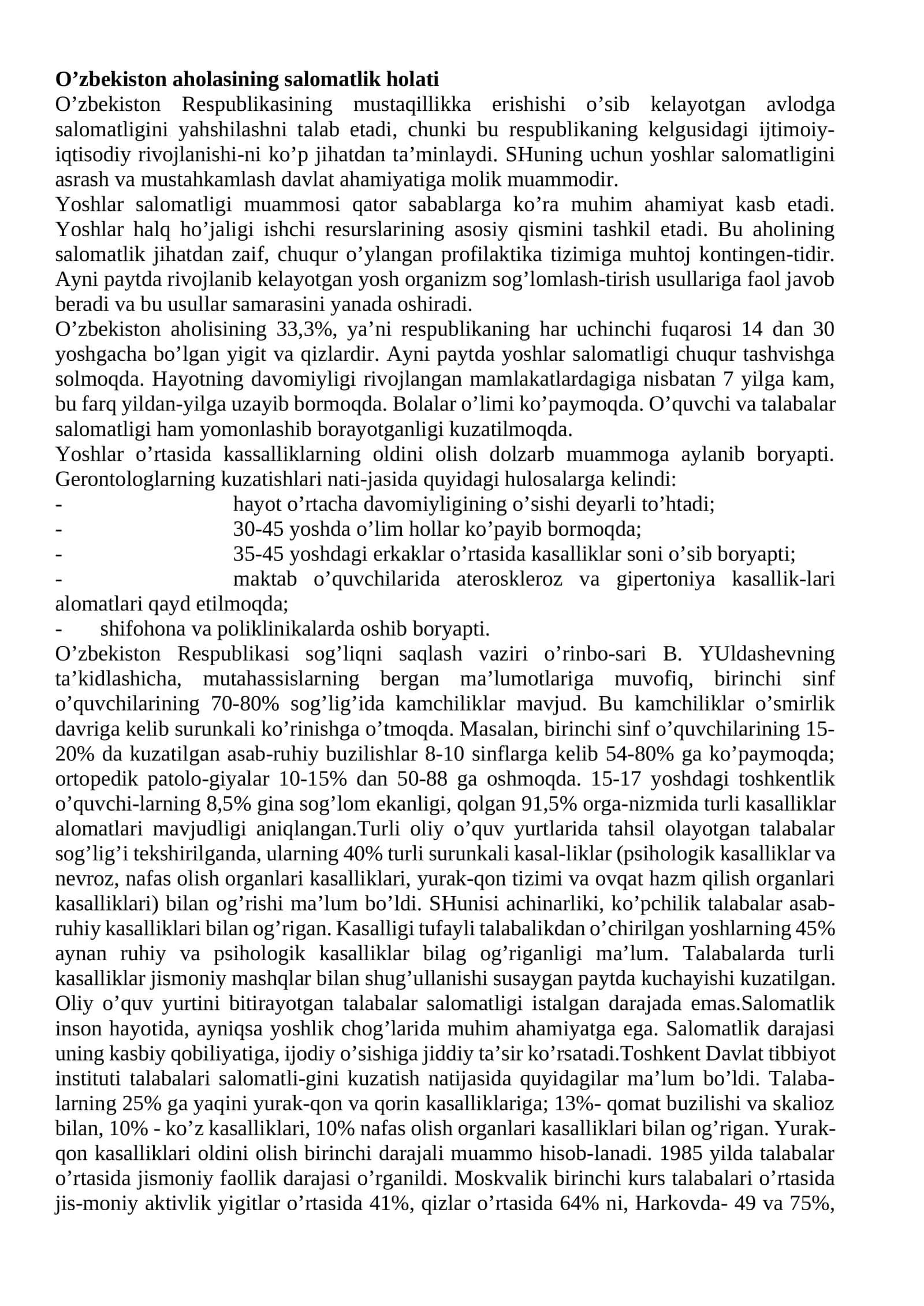 O’zbekiston aholisining salomatlik holati 1