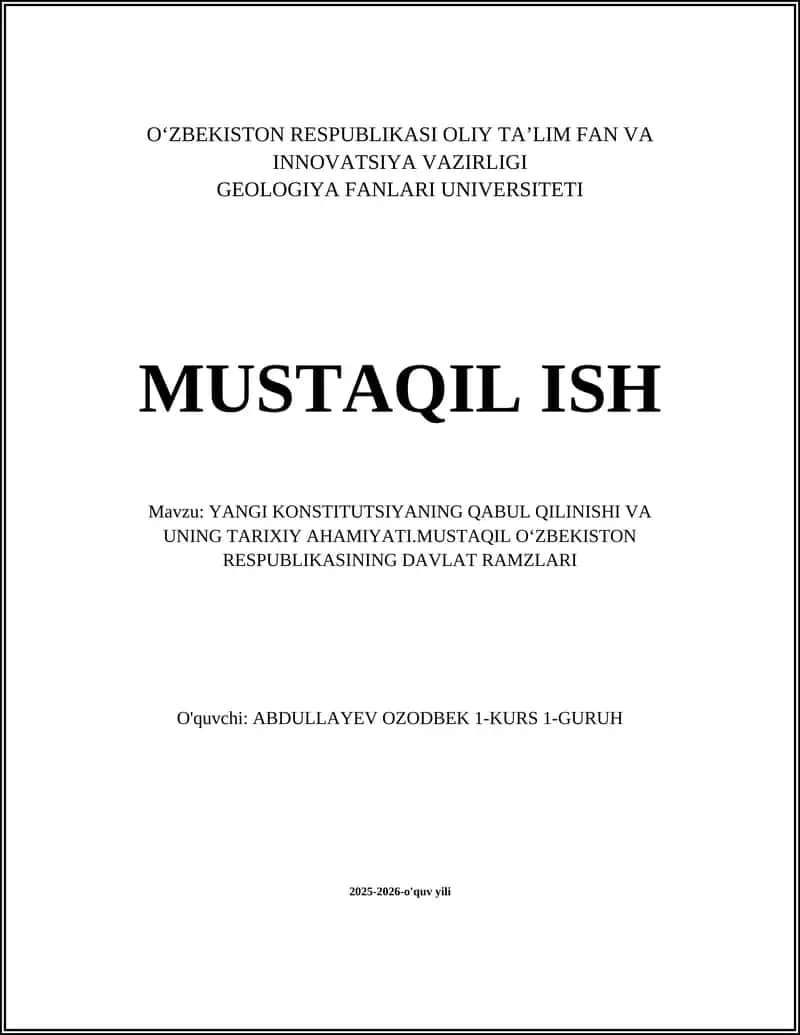 YANGI KONSTITUTSIYANING QABUL QILINISHI VA UNING TARIXIY AHAMIYATI 1