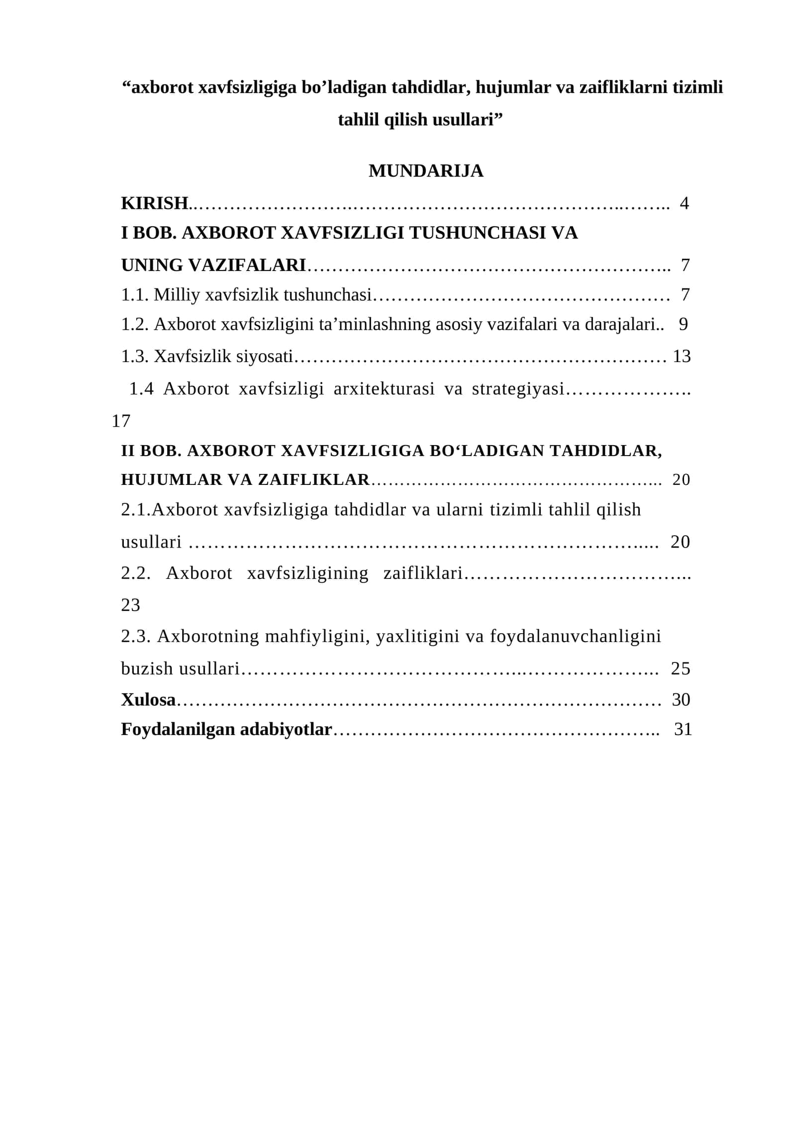 Axborot Xavfsizligiga Bo'ladigan Tahdidlar, Hujumlar va Zaifliklarni Tizimli Tahlil Qilish Usullari 1