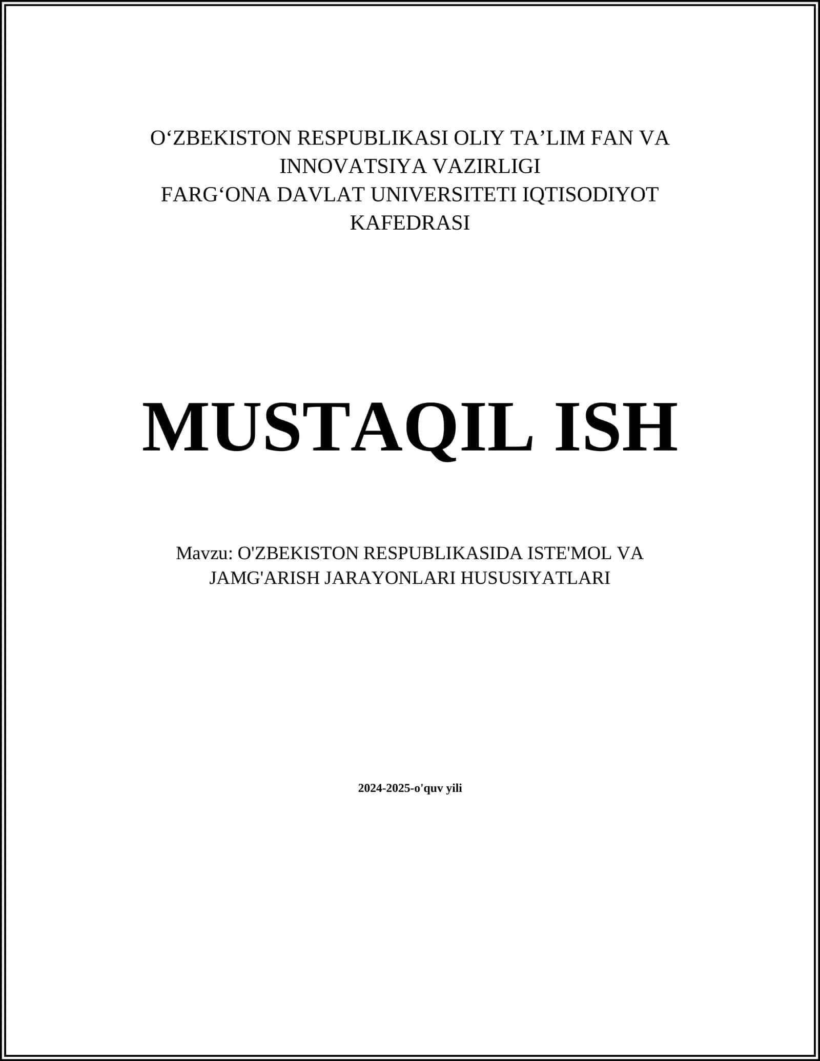 O'ZBEKISTON RESPUBLIKASIDA ISTE'MOL VA JAMG'ARISH JARAYONLARI HUSUSIYATLARI 1
