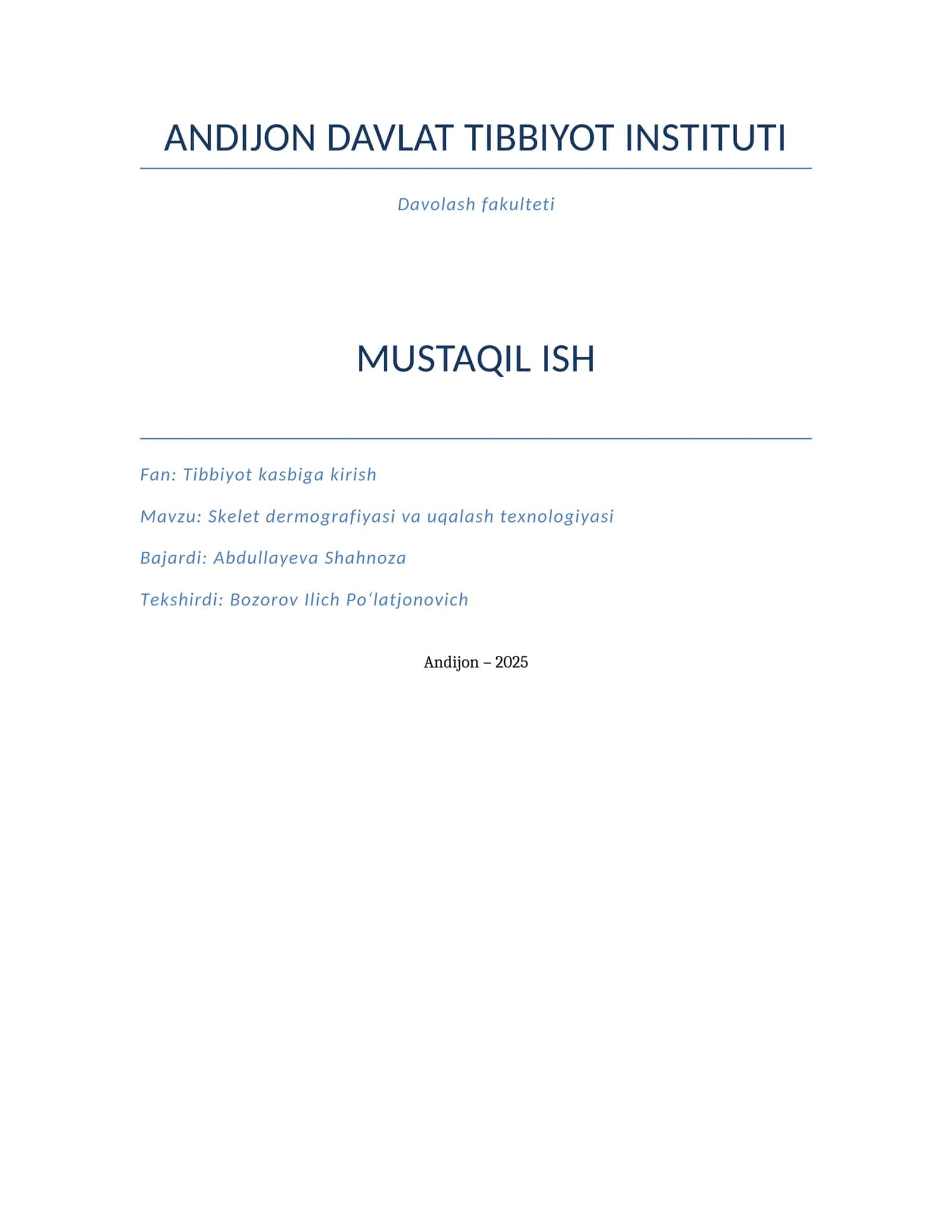 Tibbiyot kasbiga kirish 1
