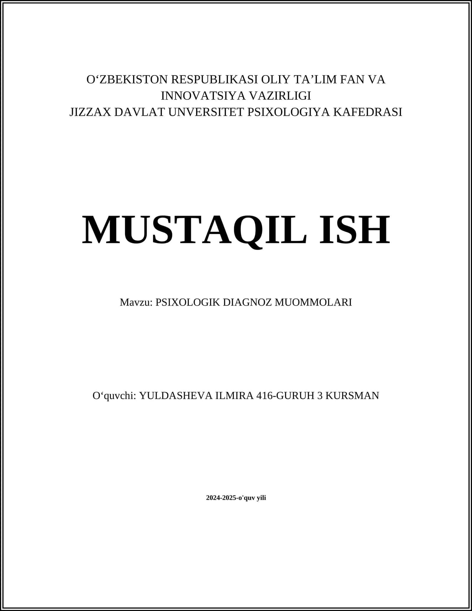 PSIXOLOGIK DIAGNOZ MUOMMOLARI 1