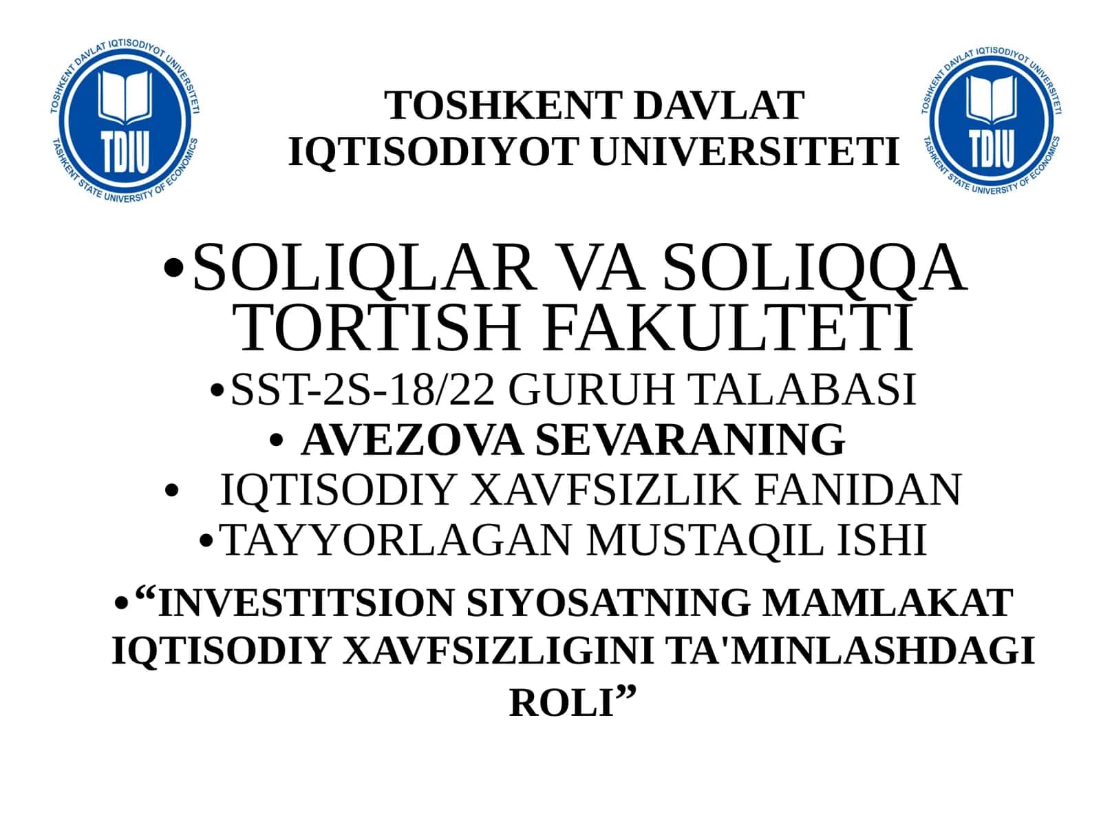 INVESTITSION SIYOSATNING MAMLAKAT IQTISODIY XAVFSIZLIGINI TA'MINLASHDAGI ROLI 1