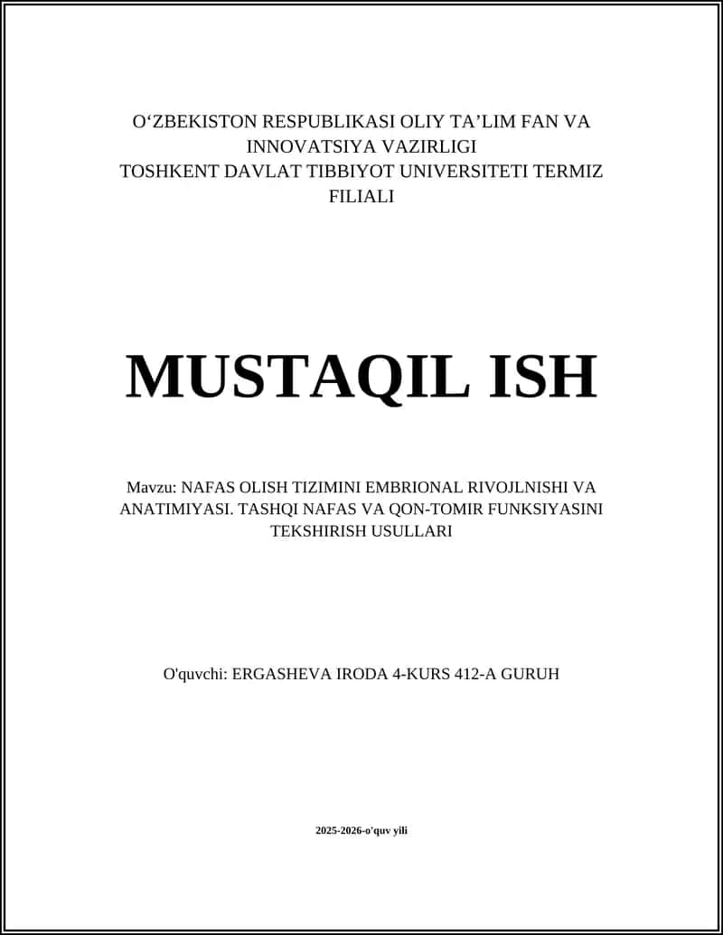 NAFAS OLISH TIZIMINI EMBRIONAL RIVOJLNISHI VA ANATIMIYASI 1