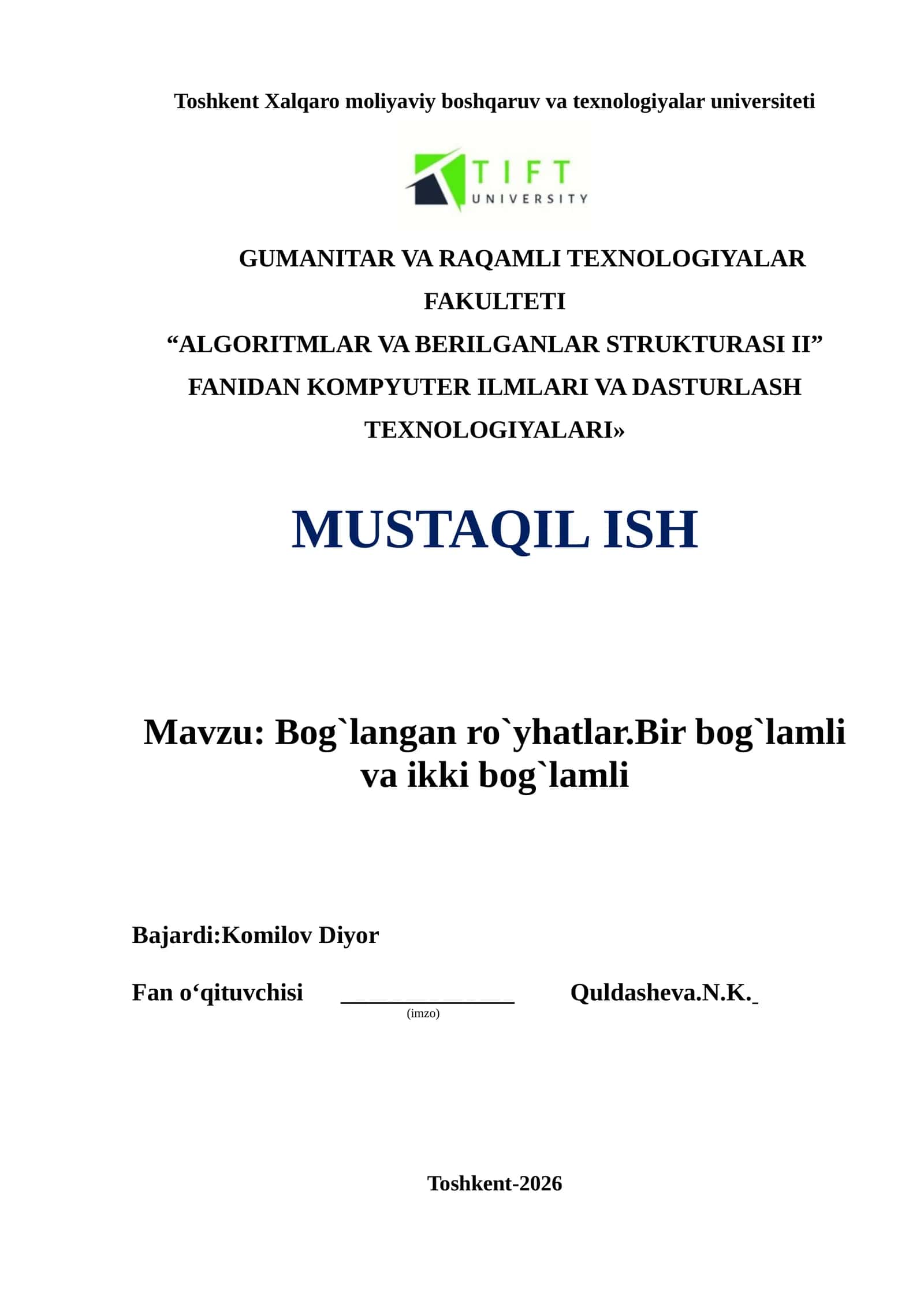 ALGORITMLAR VA BERILGANLAR STRUKTURASI II 1