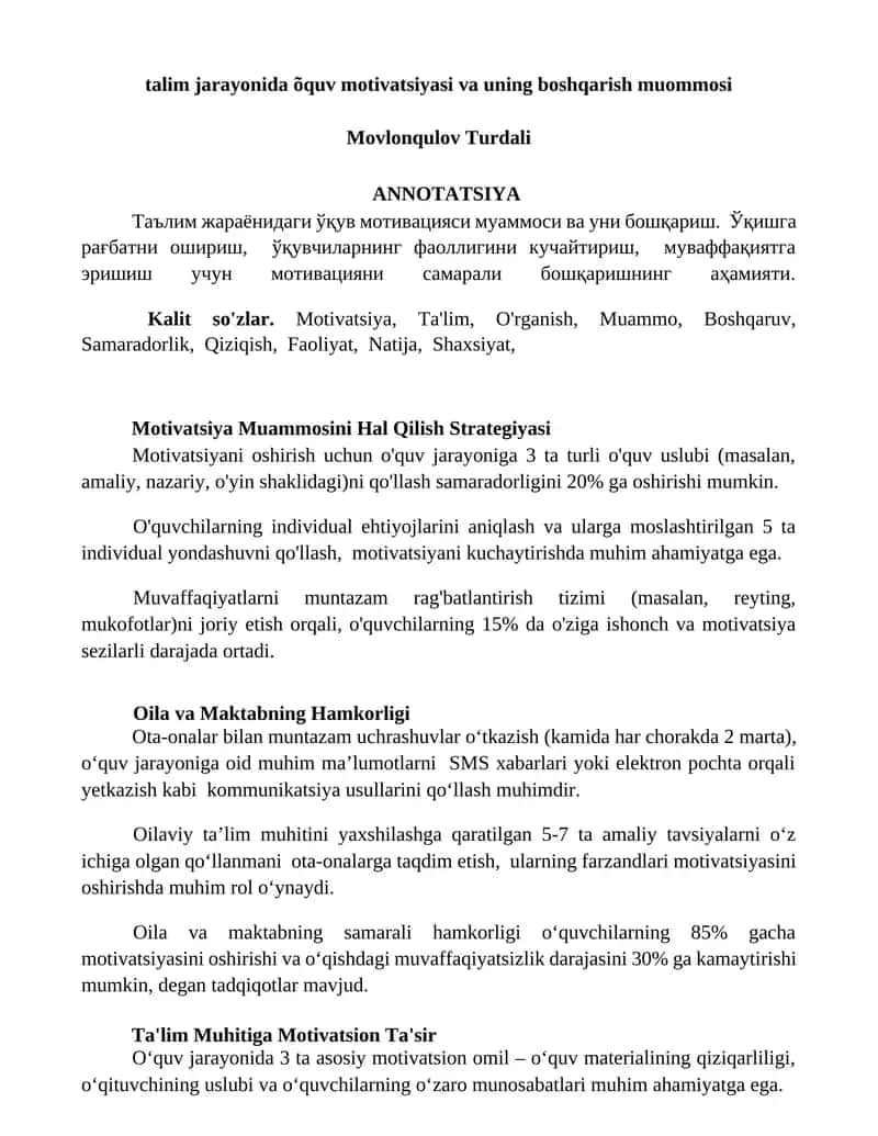 Motivatsiya Muammosini Hal Qilish Strategiyasi 1