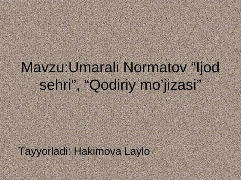 Umarali Normatov “Ijod sehri”, “Qodiriy mo’jizasi” 1
