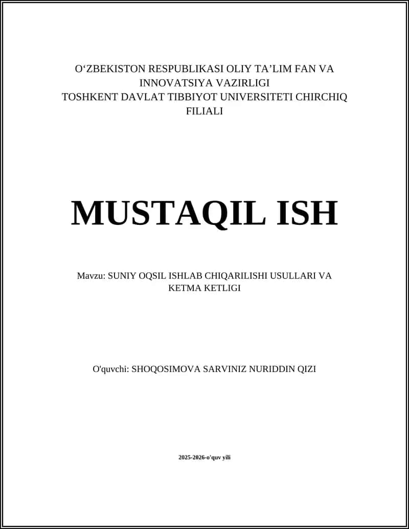 SUNIY OQSIL ISHLAB CHIQARILISHI USULLARI VA KETMA KETLIGI 1