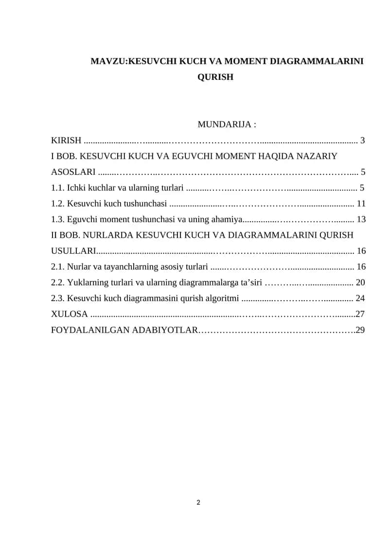 KESUVCHI KUCH VA MOMENT DIAGRAMMALARINI QURISH 1