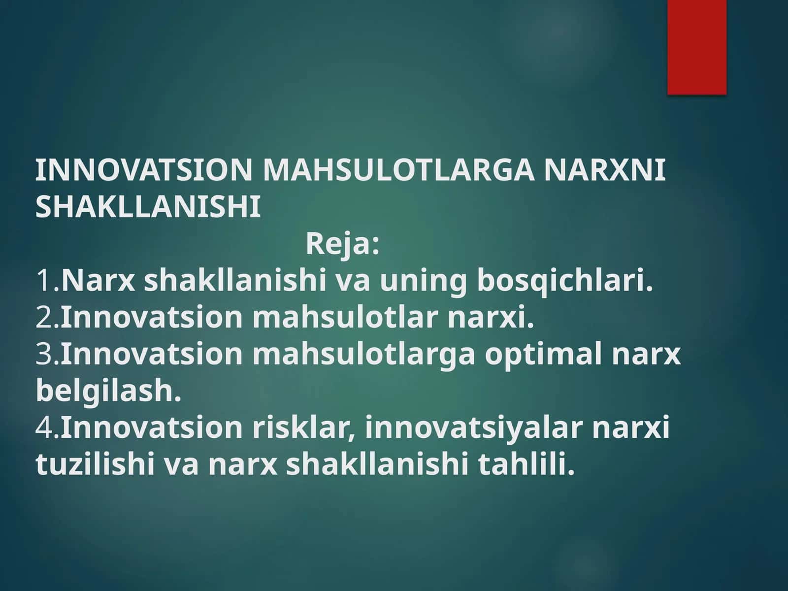 INNOVATSION MAHSULOTLARGA NARXNI SHAKLLANISHI 1