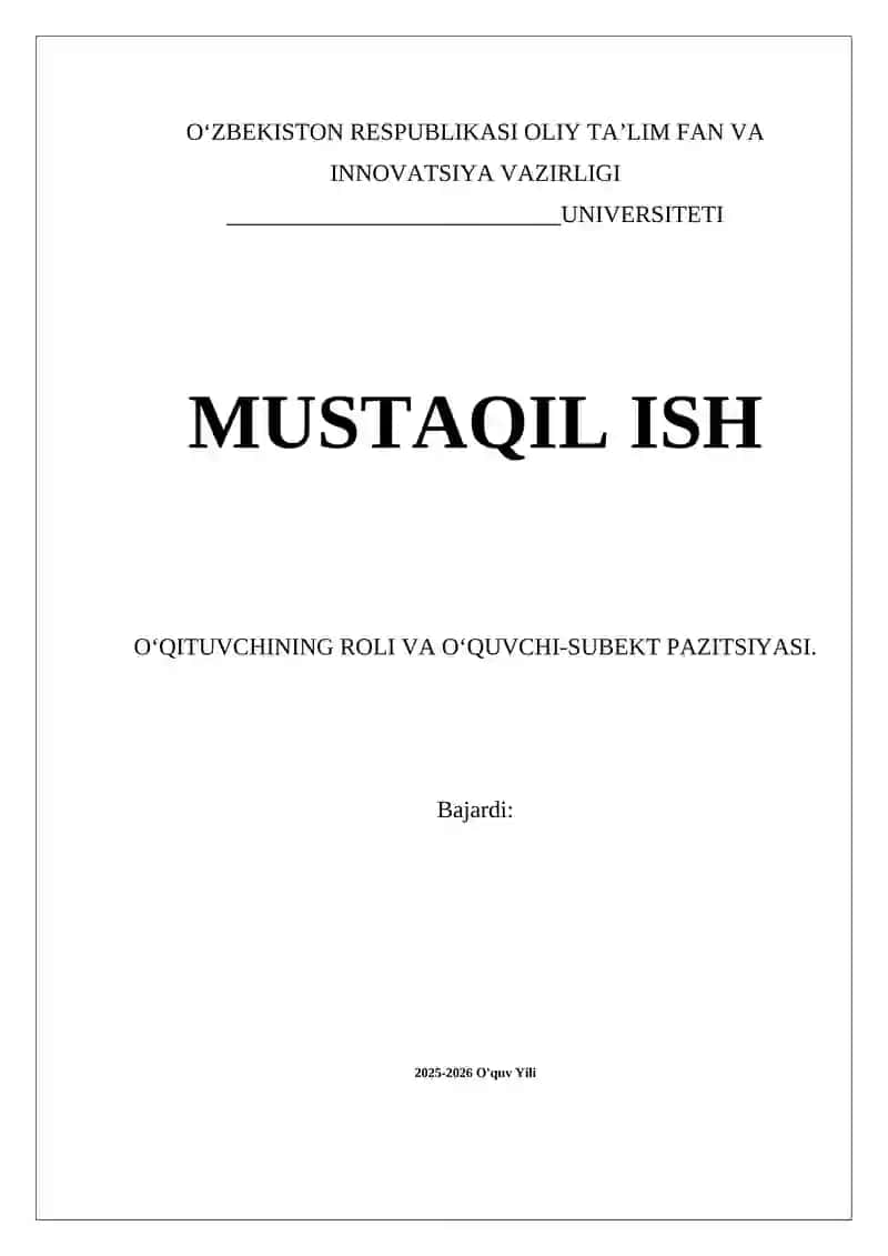 OʻQITUVCHINING ROLI VA OʻQUVCHI-SUBEKT PAZITSIYASI