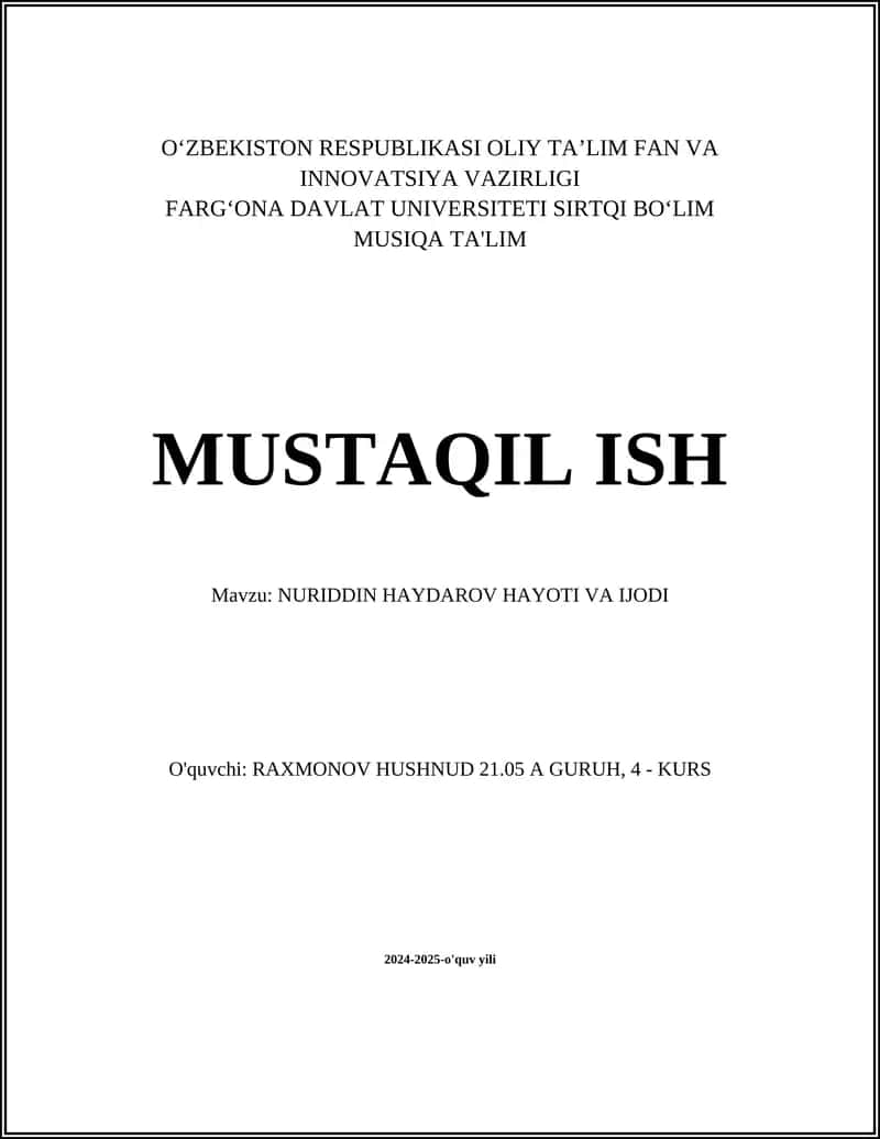 NURIDDIN HAYDAROV HAYOTI VA IJODI 1