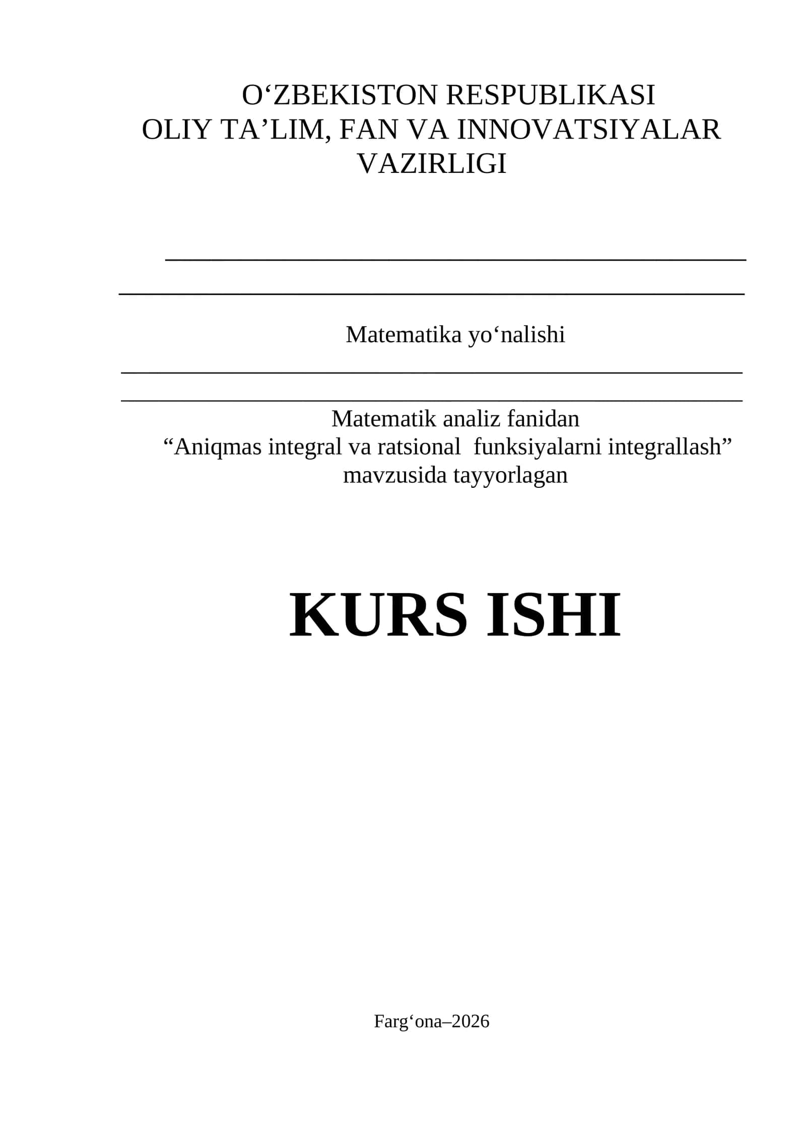 Aniqmas integral va ratsional funksiyalarni integrallash 1