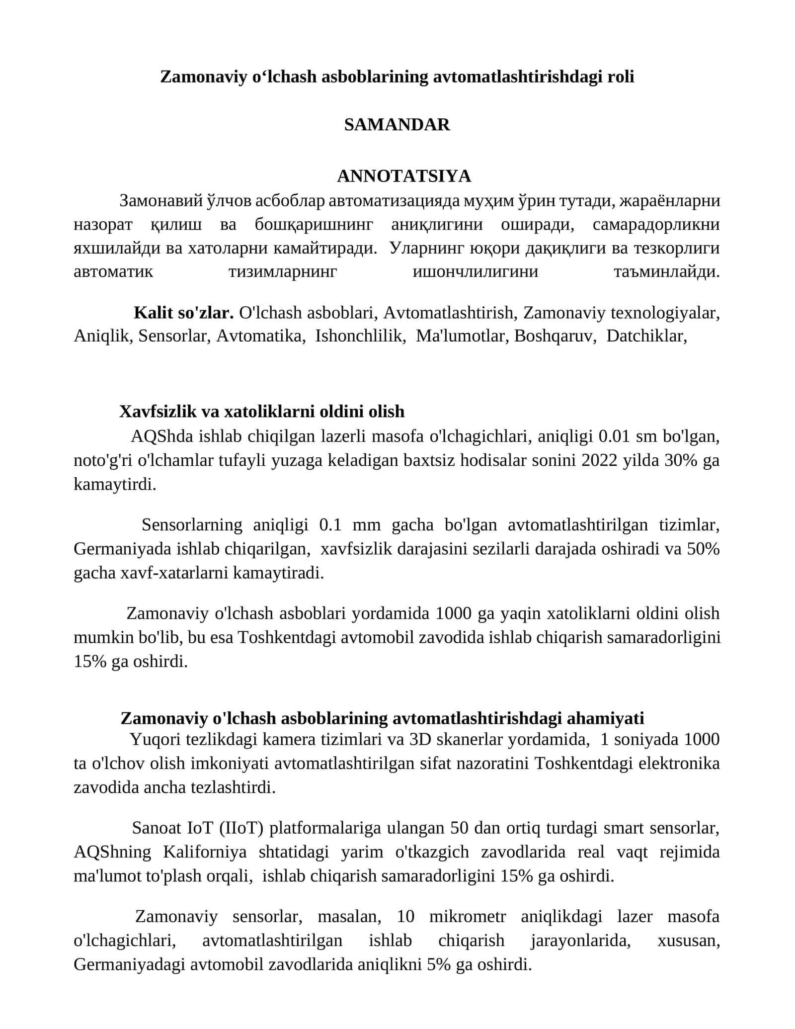 Zamonaviy o‘lchash asboblarining avtomatlashtirishdagi roli 1