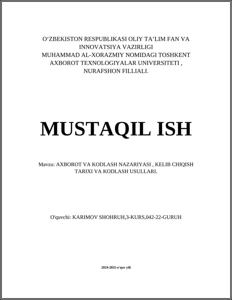 Axborot va Kodlash Nazariyasi 1