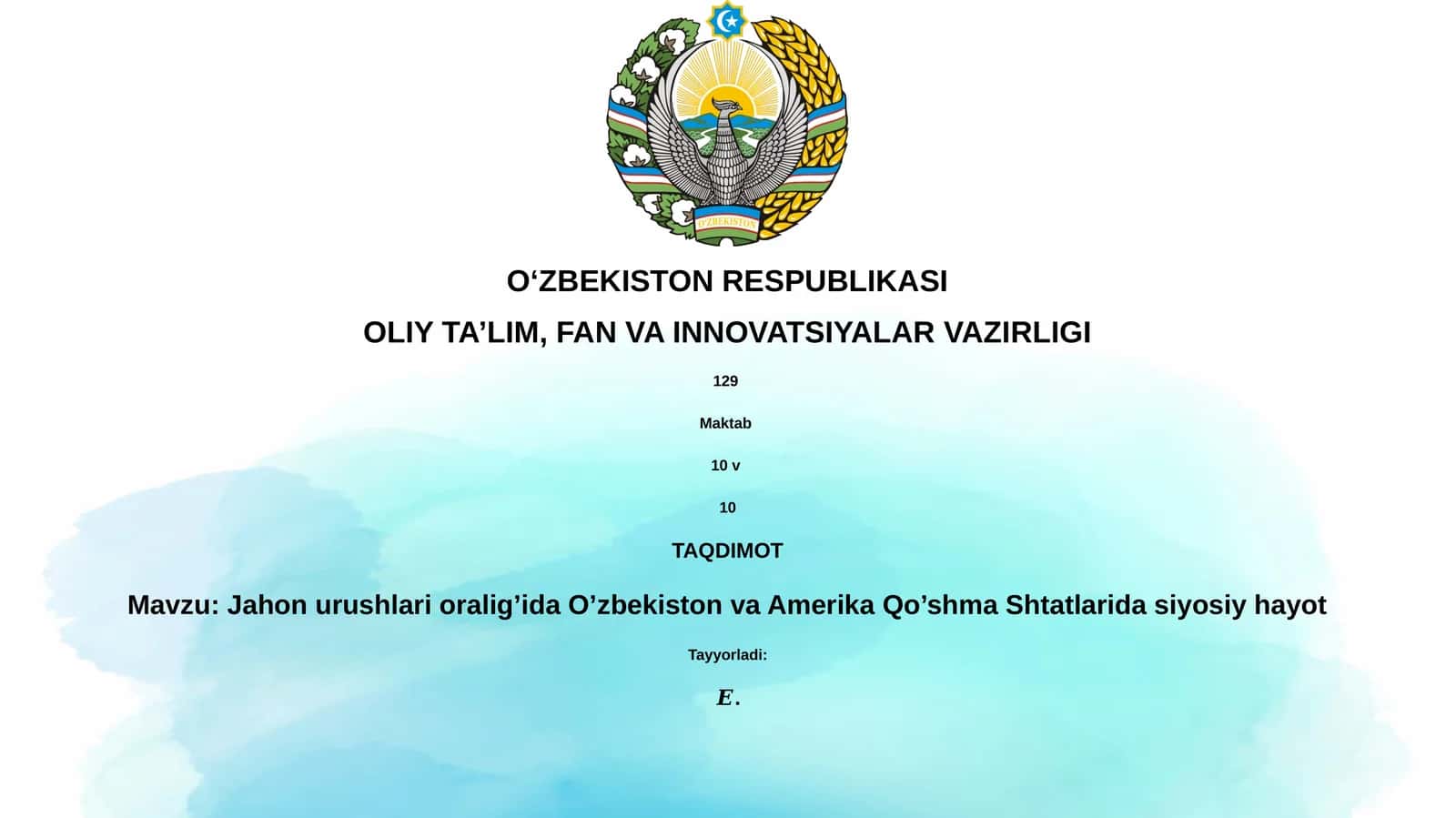 Jahon urushlari oralig’ida O’zbekiston va Amerika Qo’shma Shtatlarida siyosiy hayot 1