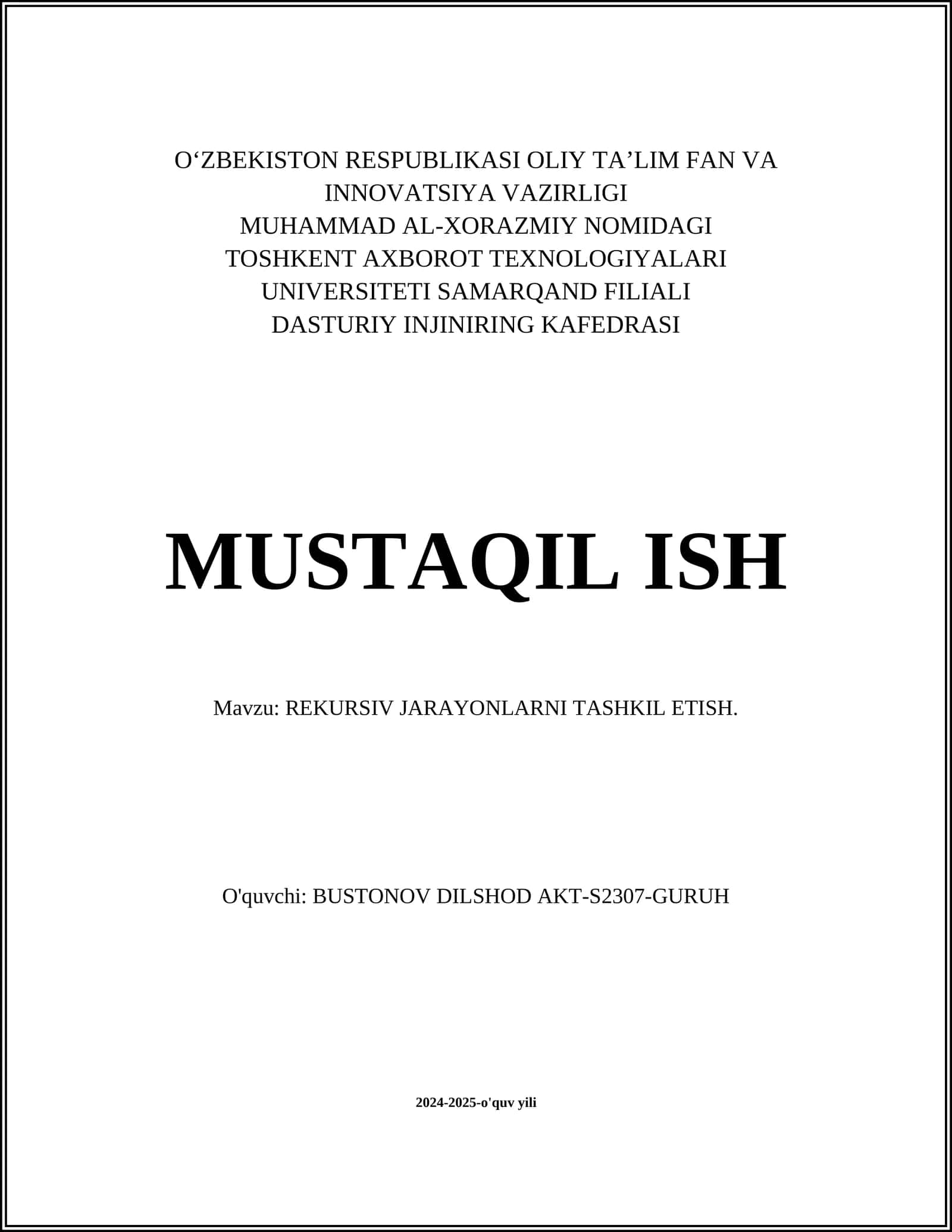 REKURSIV JARAYONLARNI TASHKIL ETISH 1