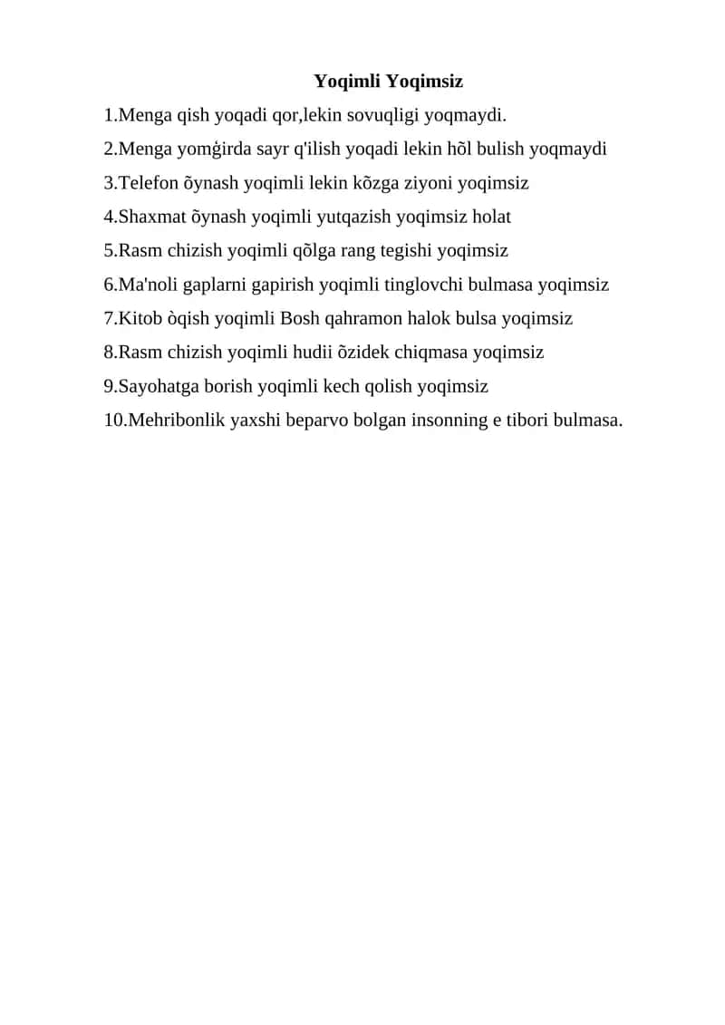 Yoqimli Yoqimsiz 1