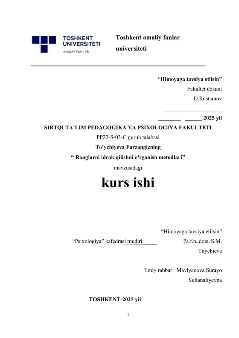 Ranglarni idrok qilishni o'rganish metodlari. 1