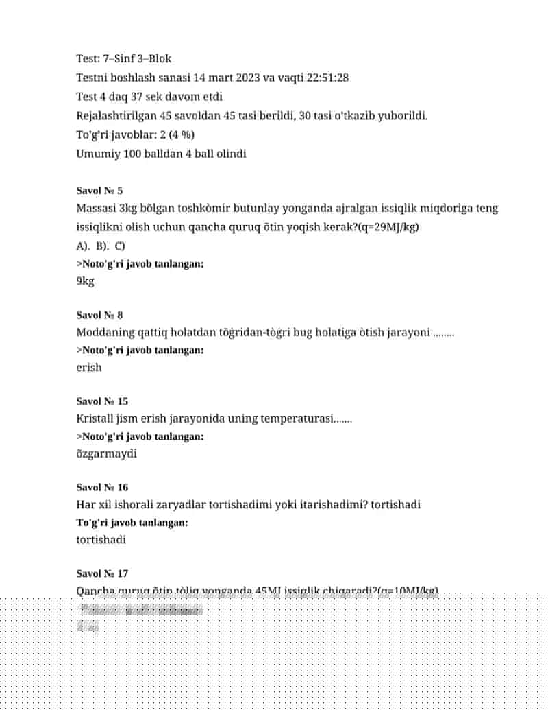 7–Sinf 3–Blok Test 1