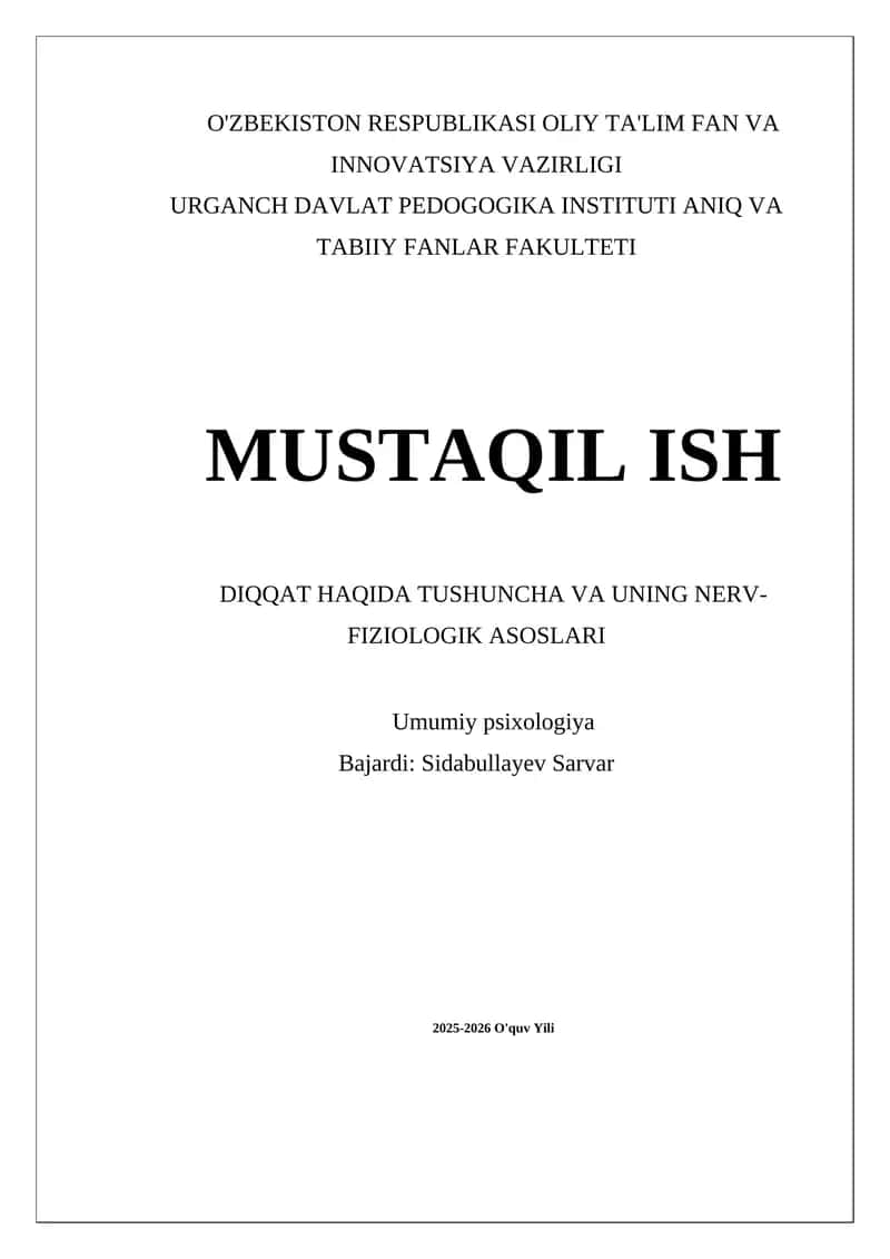 Diqqat tushunchasining psixologik asoslarini o'rganish 1