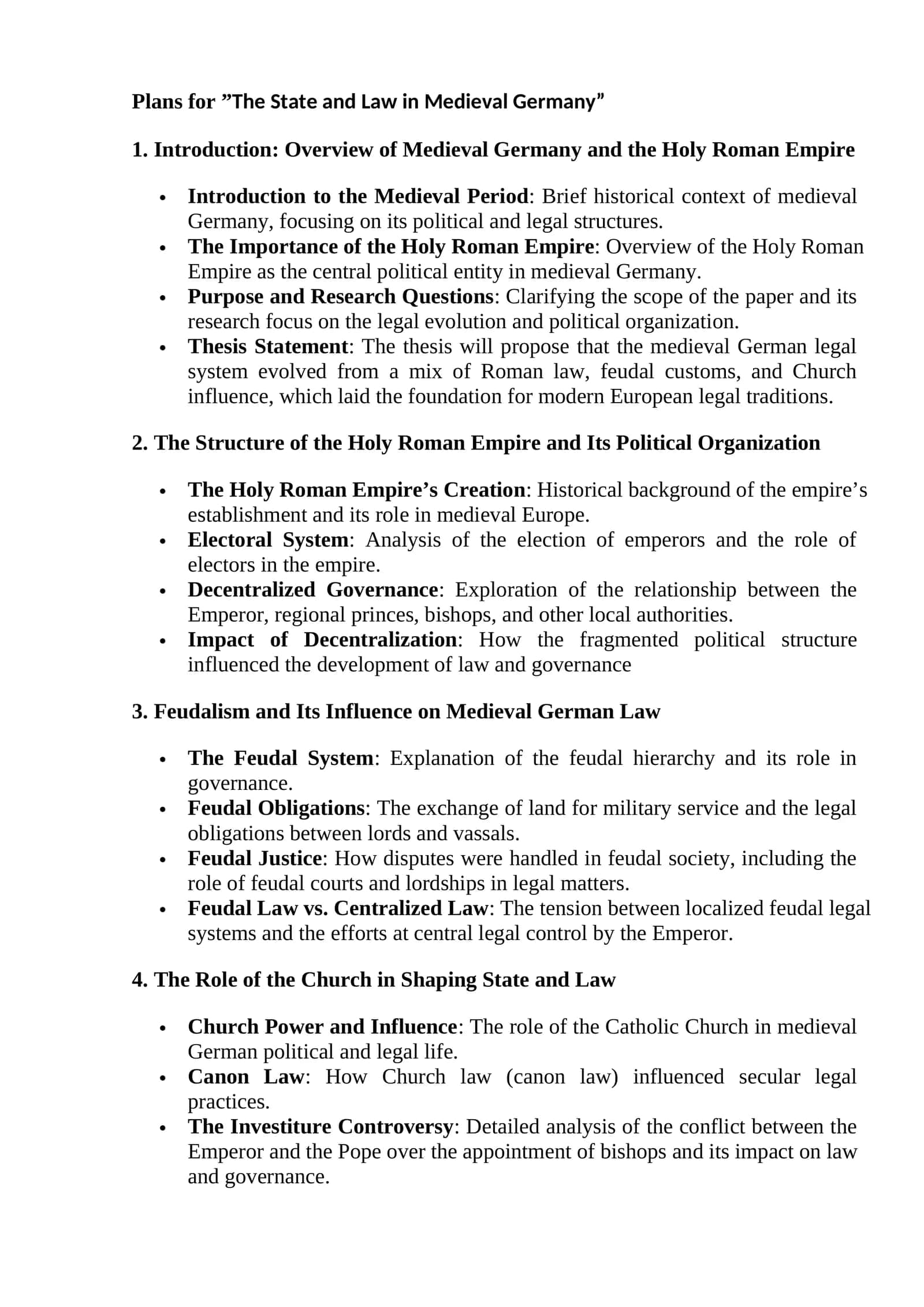 Plans for ”The State and Law in Medieval Germany” 1