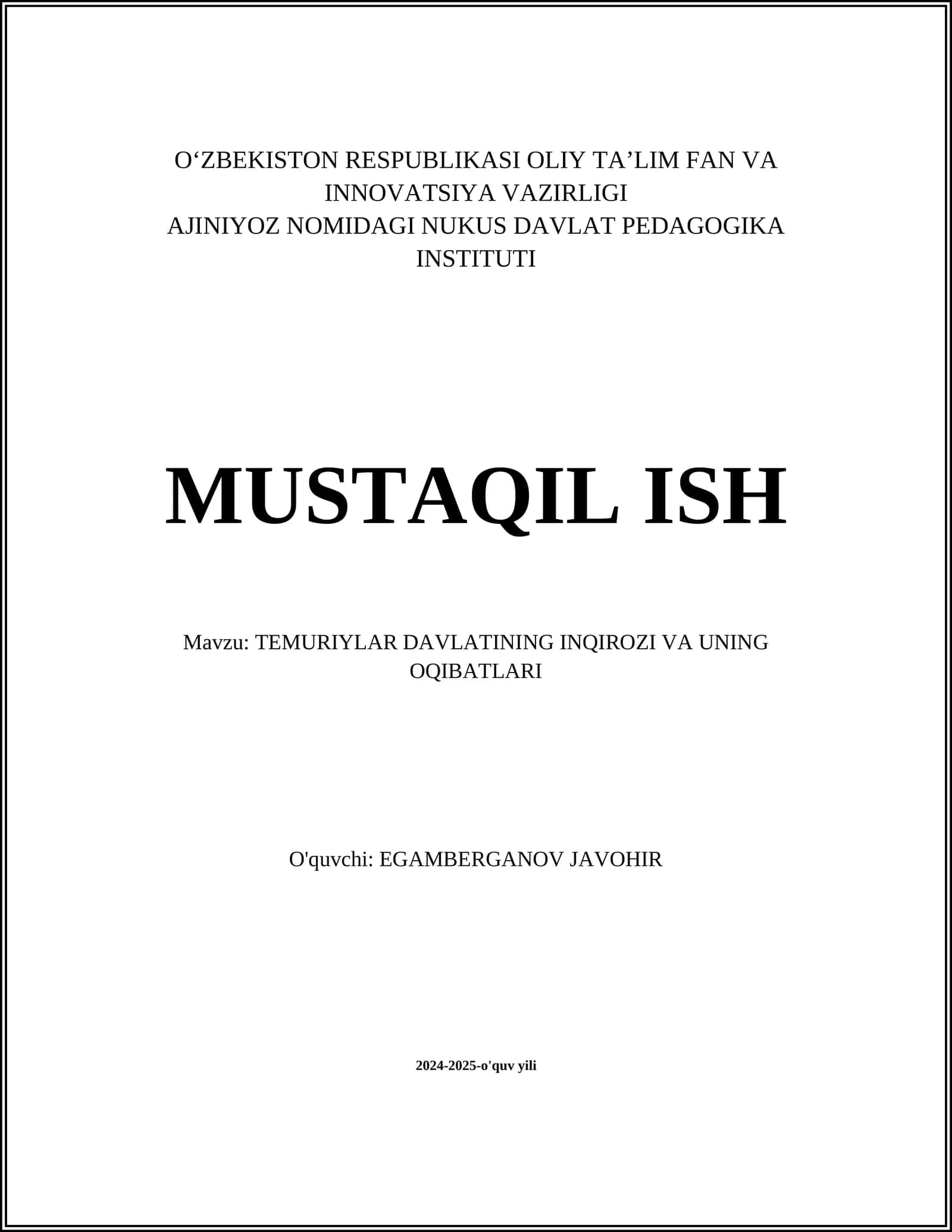Temuriylar Davlatining Inqirozi va uning Oqibatlari 1