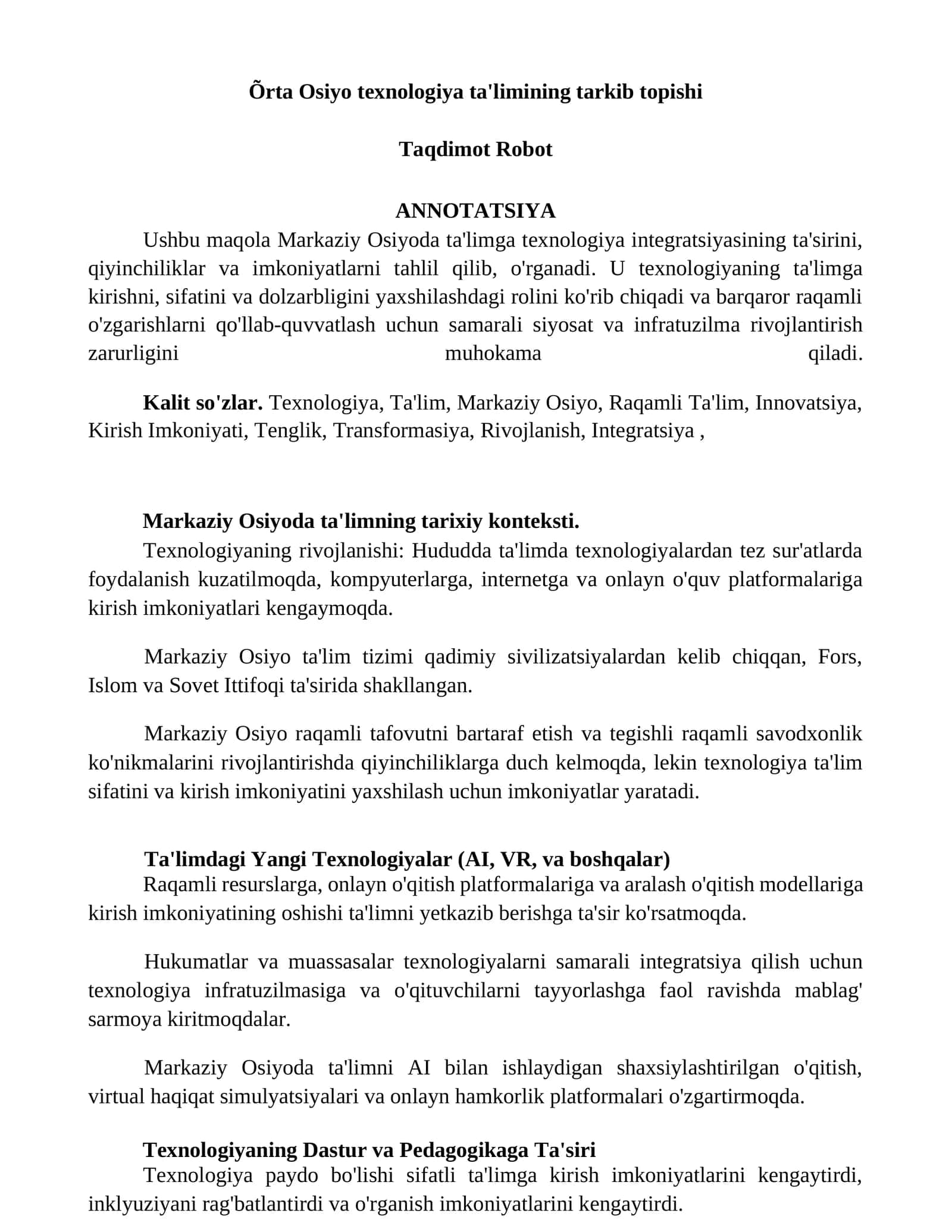 Õrta Osiyo texnologiya ta'limining tarkib topishi 1