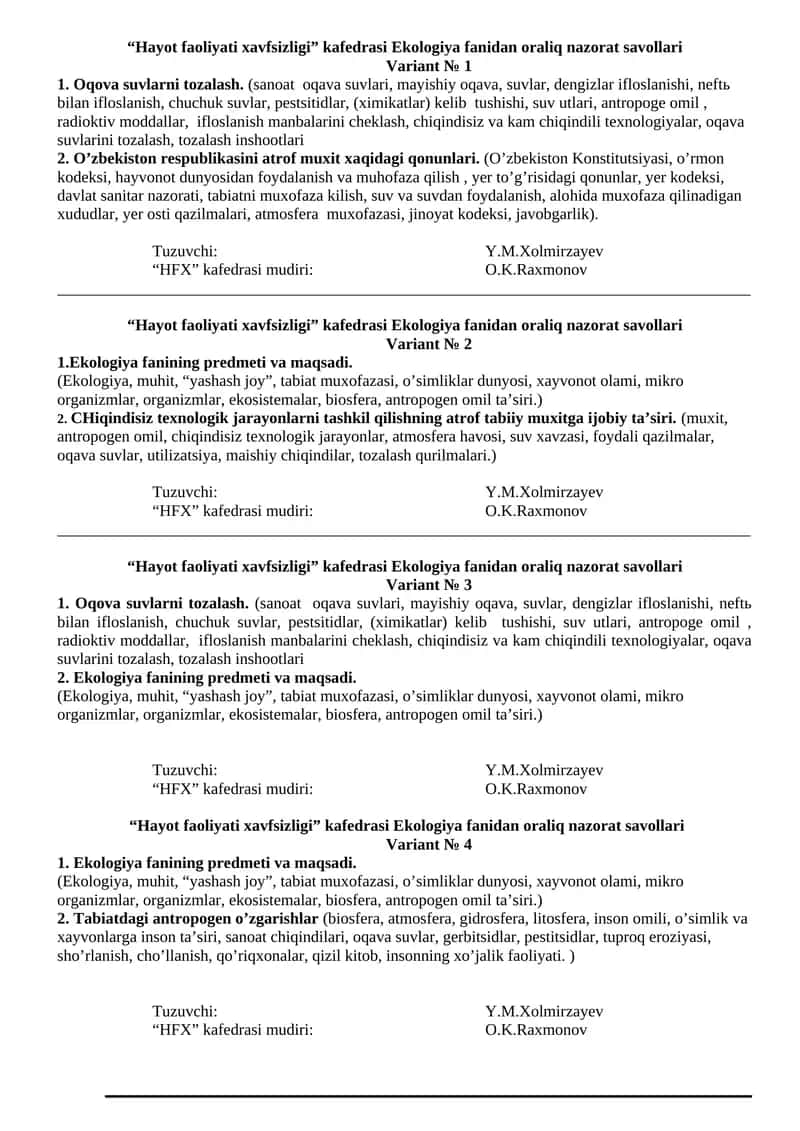 O’zbekiston Respublikasini atrof muxit xaqidagi qonunlari 1
