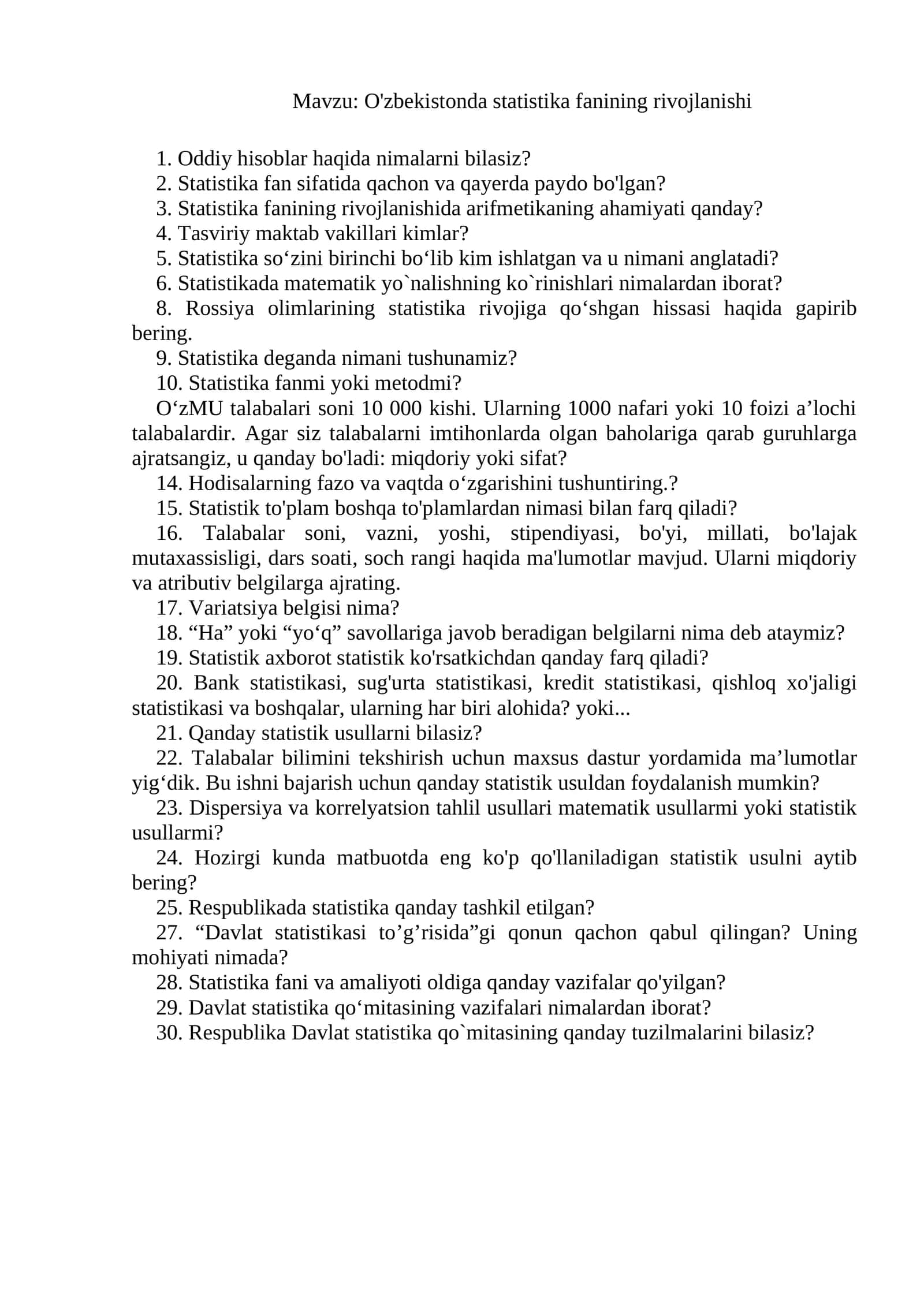 O'zbekistonda statistika fanining rivojlanishi 1
