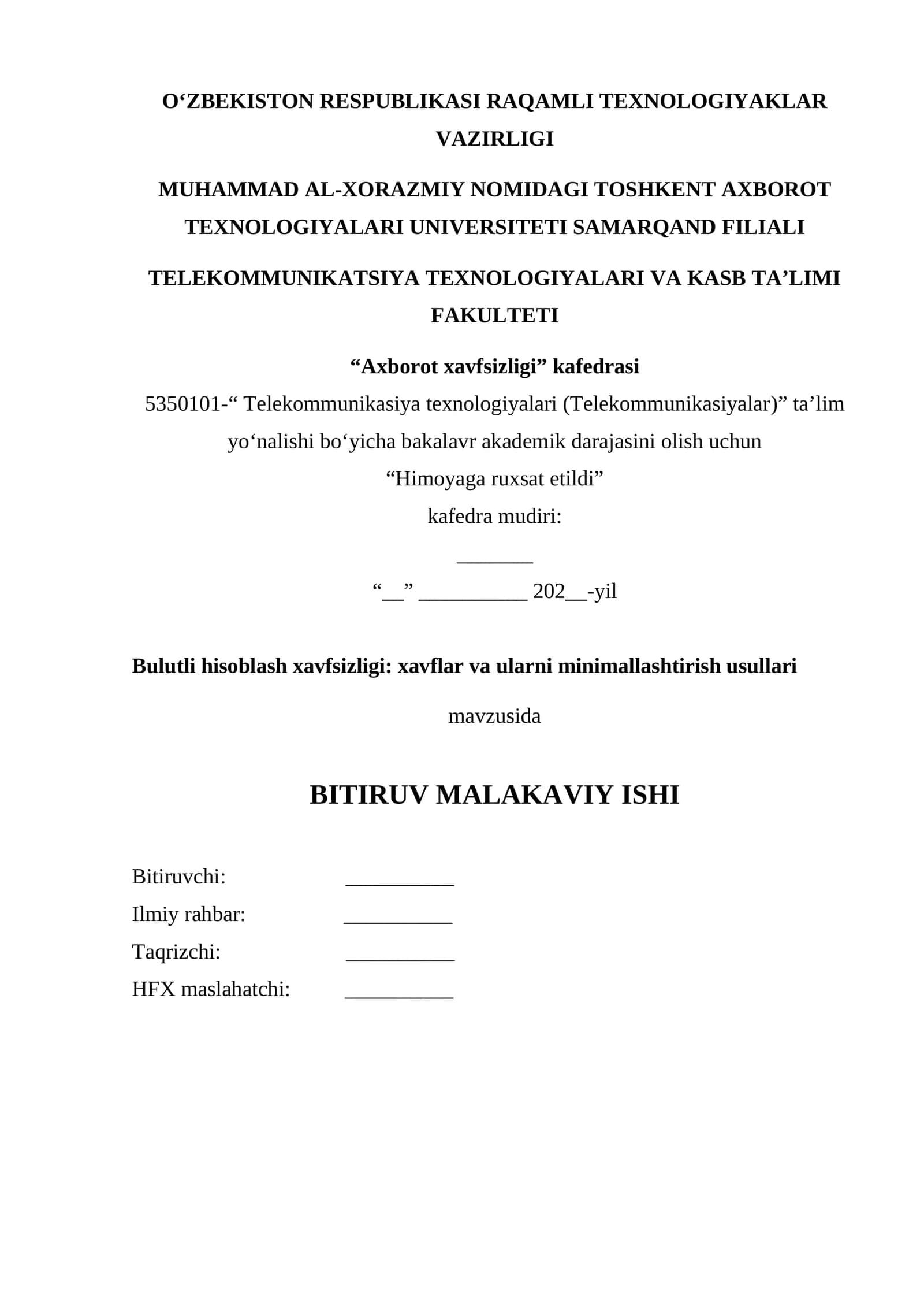 Bulutli hisoblash xavfsizli xavflari va ularni minimallashtirish tartibi 1