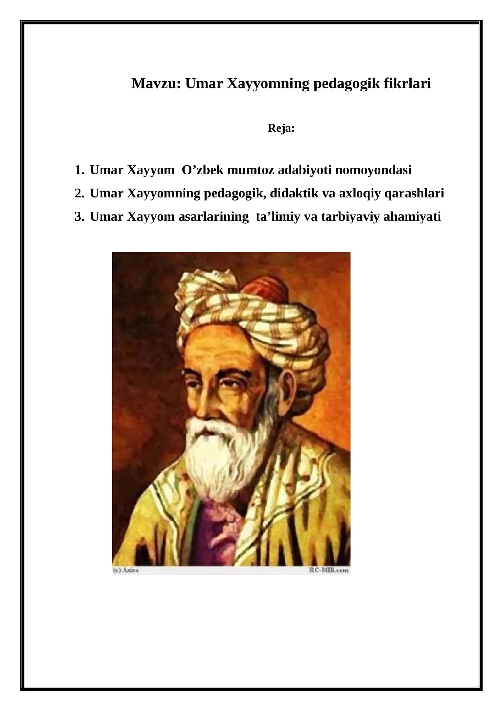 Umar Xayyomning pedagogik fikrlari 1