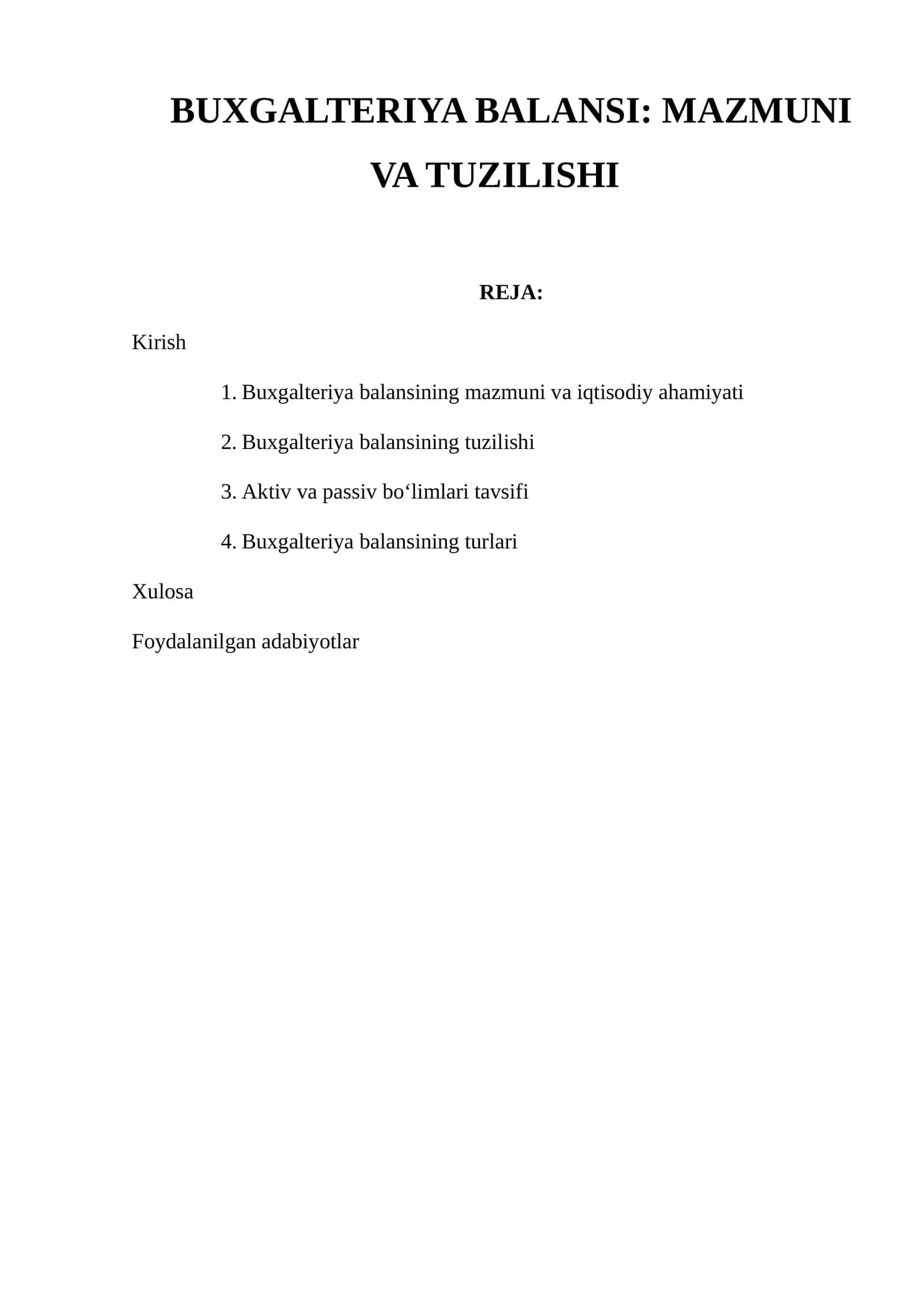 BUXGALTERIYA BALANSI: MAZMUNI VA TUZILISHI 1