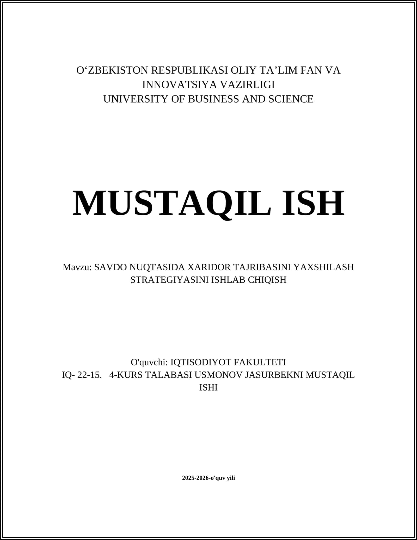 SAVDO NUQTASIDA XARIDOR TAJRIBASINI YAXSHILASH STRATEGIYASINI ISHLAB CHIQISH 1